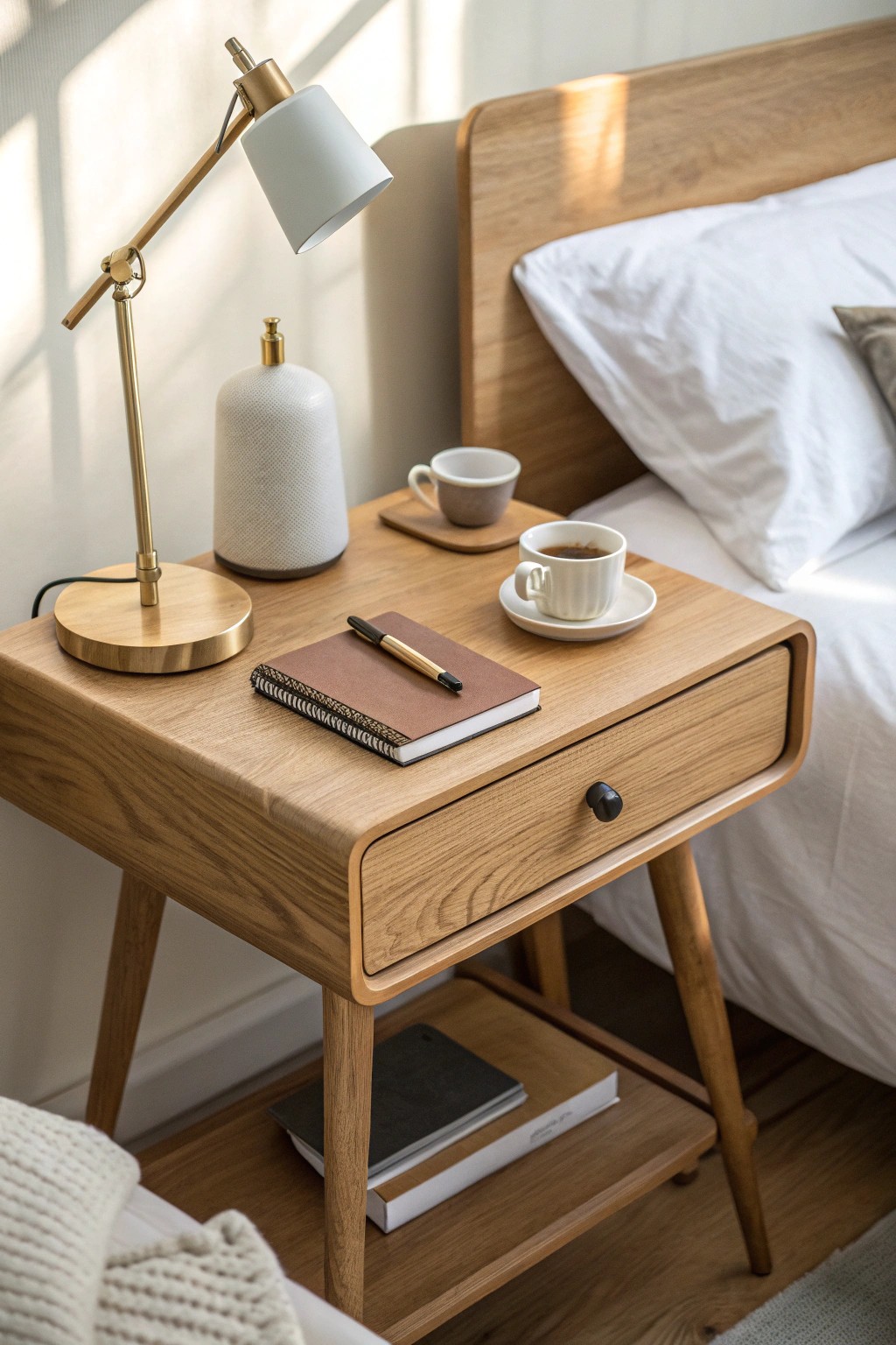 Elevate your bedroom with a minimalist mini desk that doubles as a nightstand—simple, stylish, and smart.