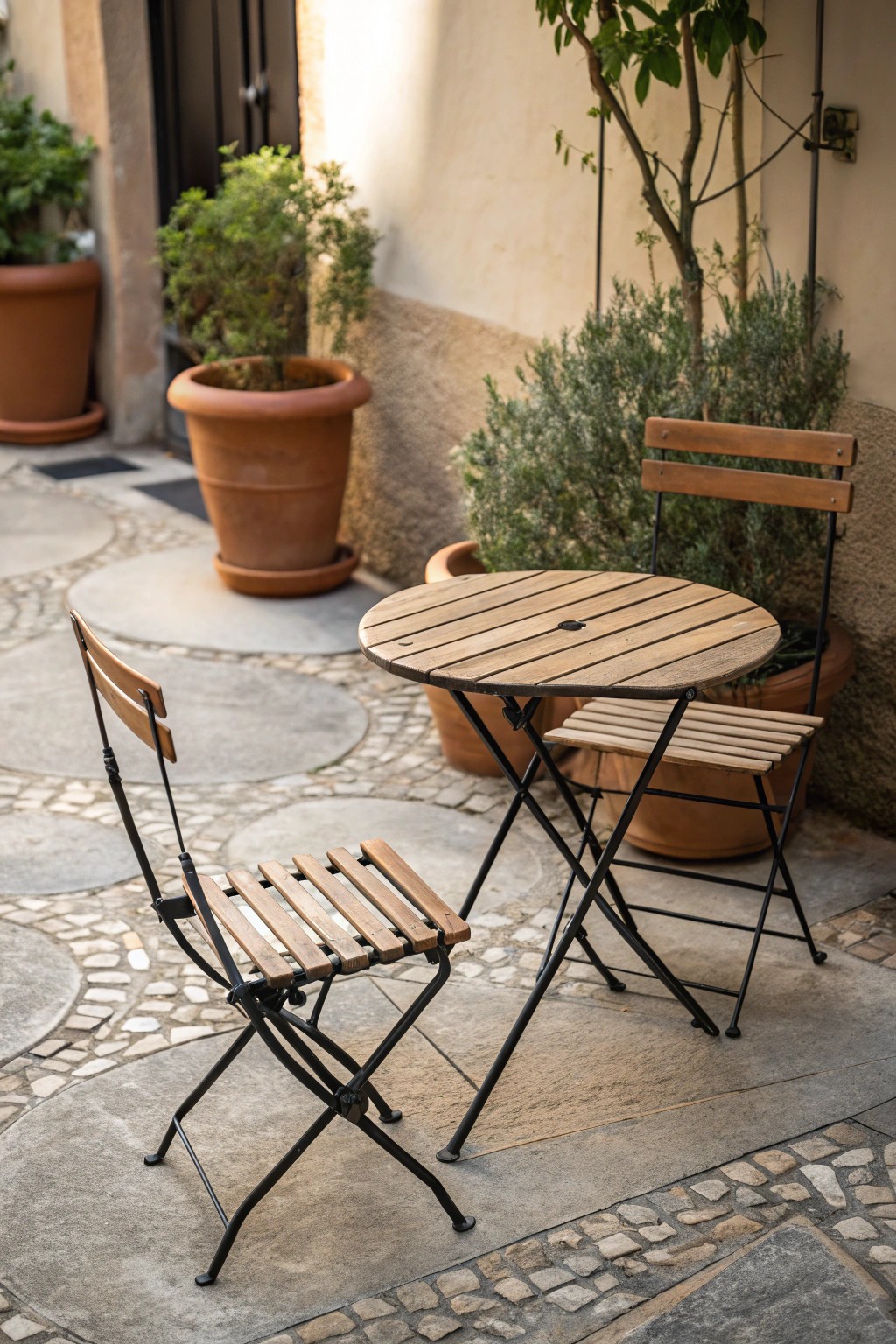 Effortless style: A foldable bistro set transforms even the smallest patio into a cozy outdoor retreat.