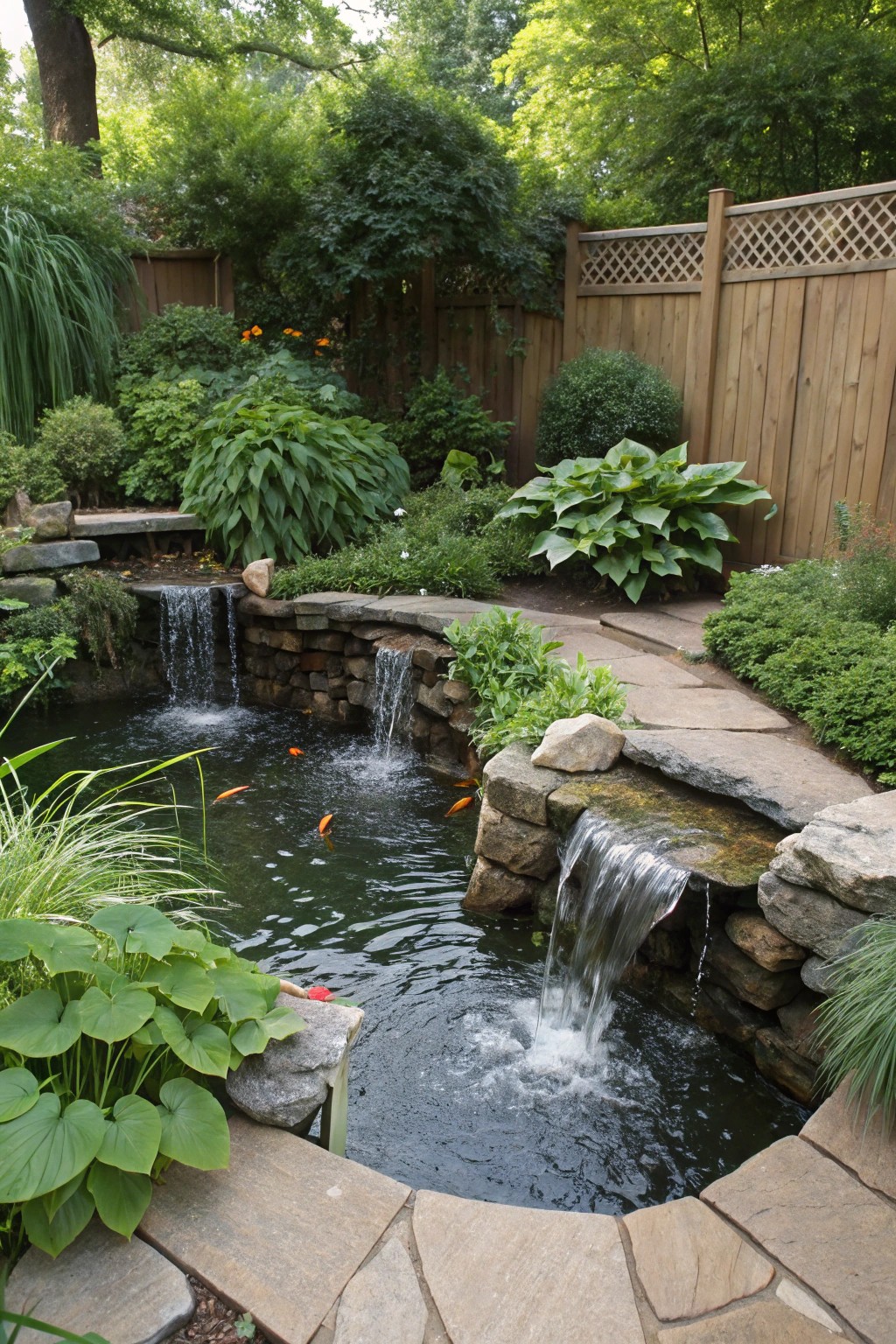 A small pond with two waterfalls for a stunning, double-water effect.