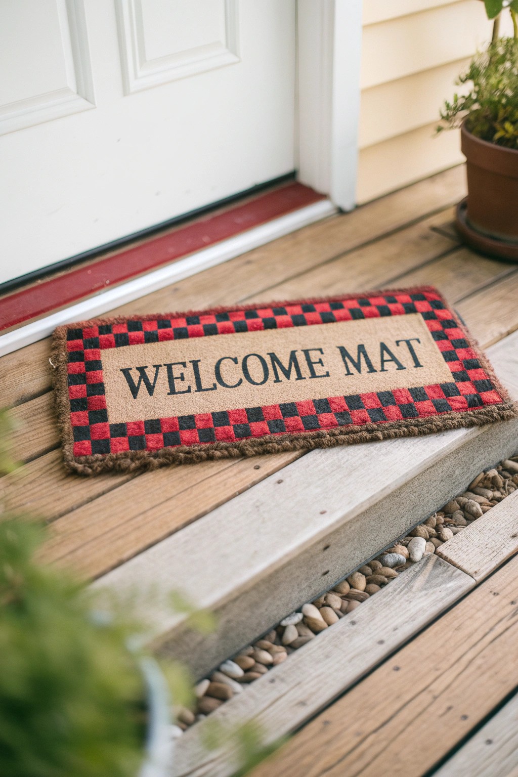 Let your porch shine with a statement welcome mat—small detail, big personality!
