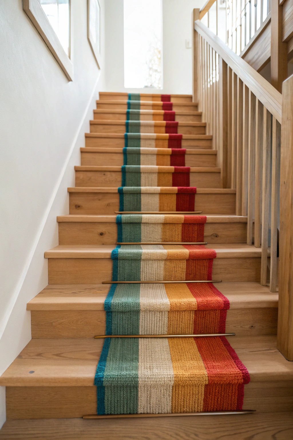 Elevate your stairs with artisanal color-blocked runners for a bold yet elegant statement.