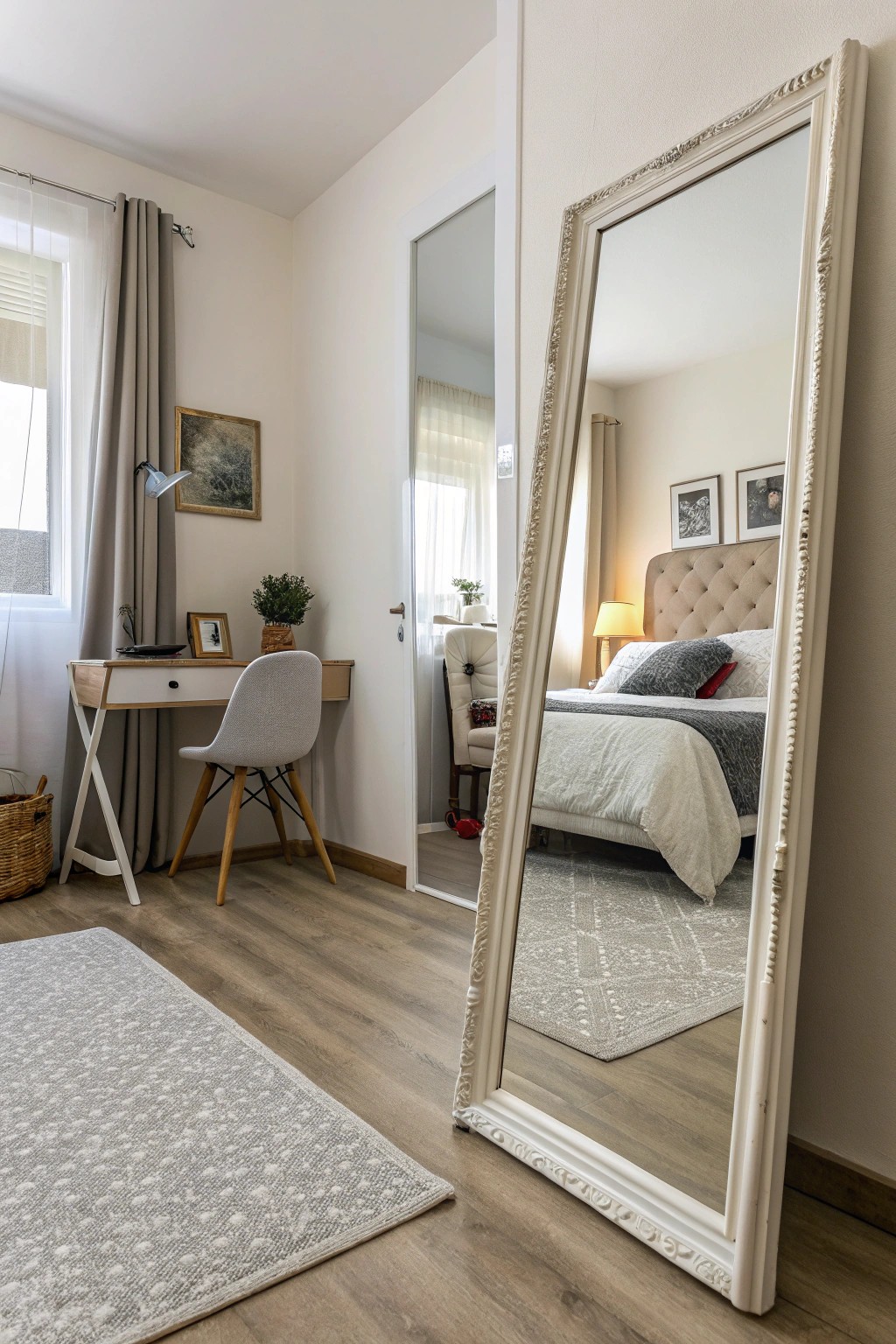 A well-placed mirror brings extra light and a sense of spaciousness.