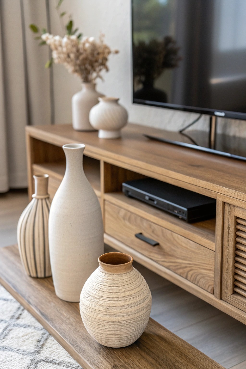 Harmonize your space with a trio of vases in a cohesive color palette.