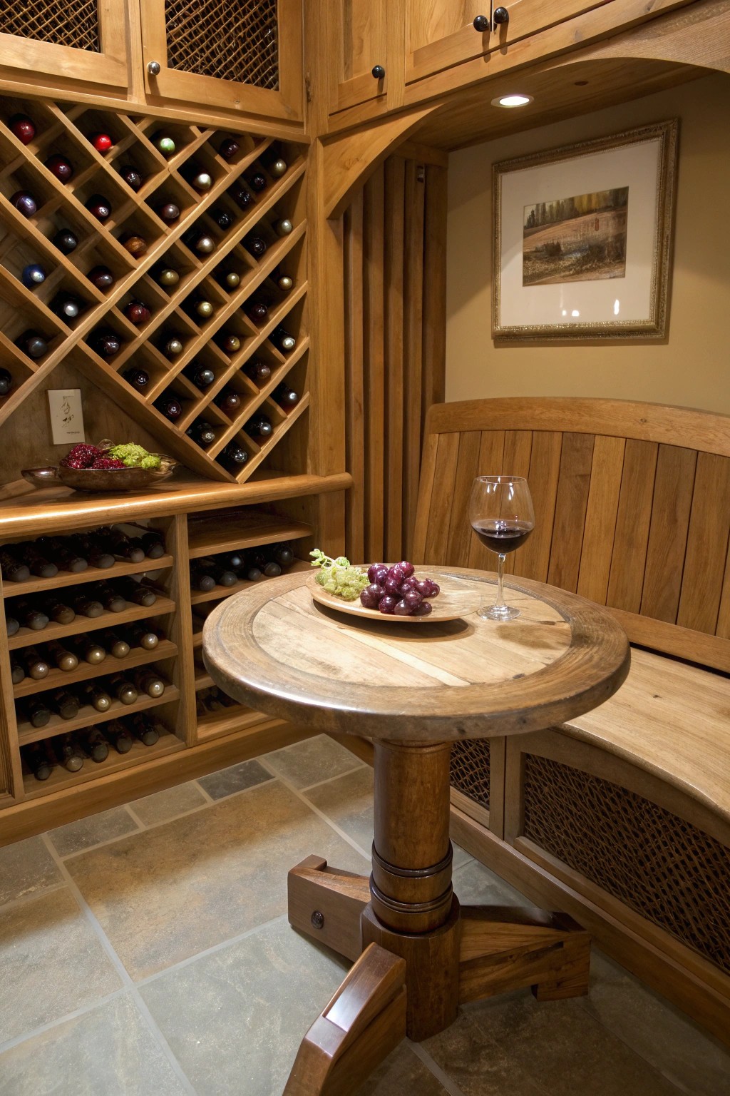 A charming built-in tasting nook—where simplicity meets the art of wine enjoyment.