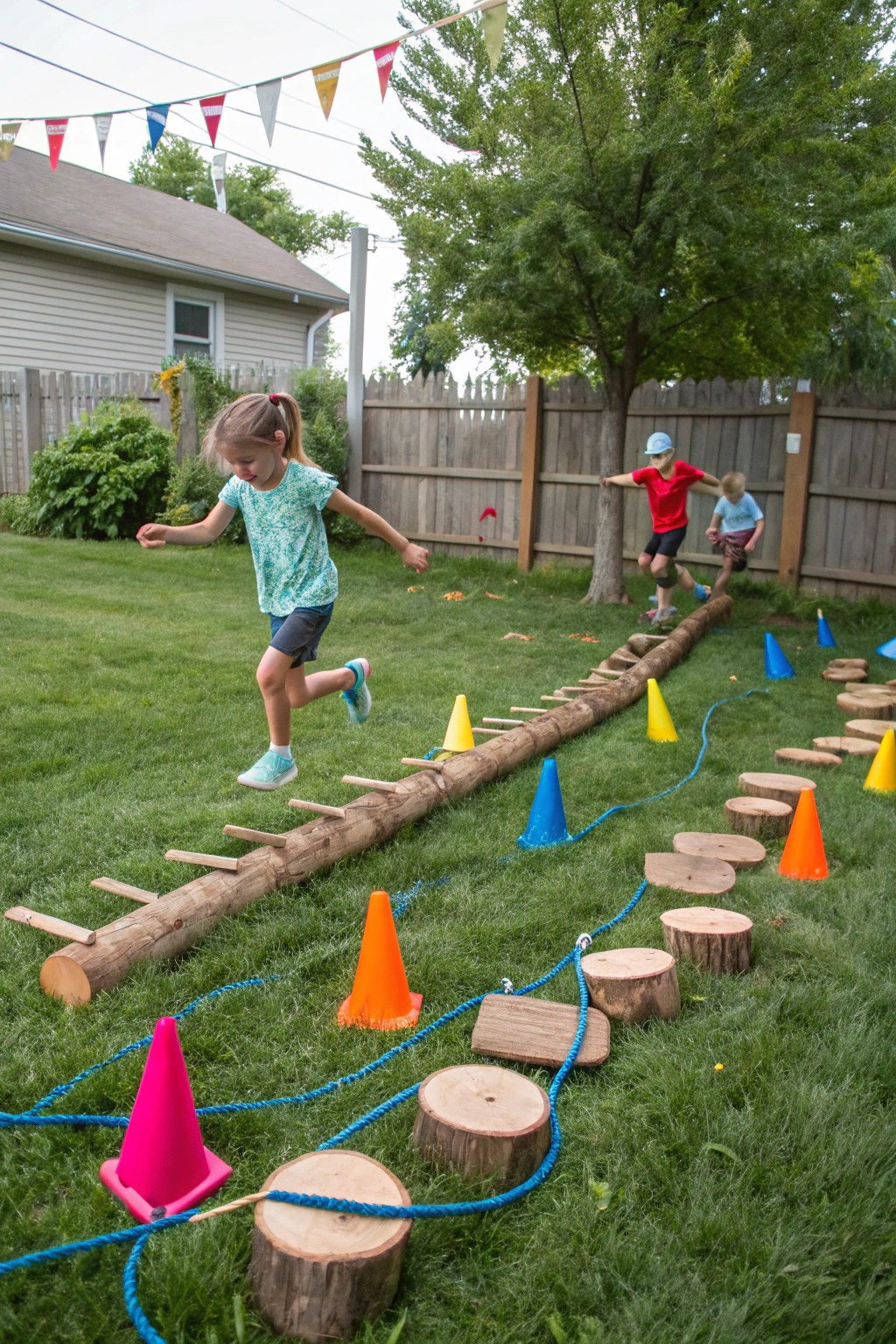 A playful obstacle course keeps kids moving and coming up with new challenges.