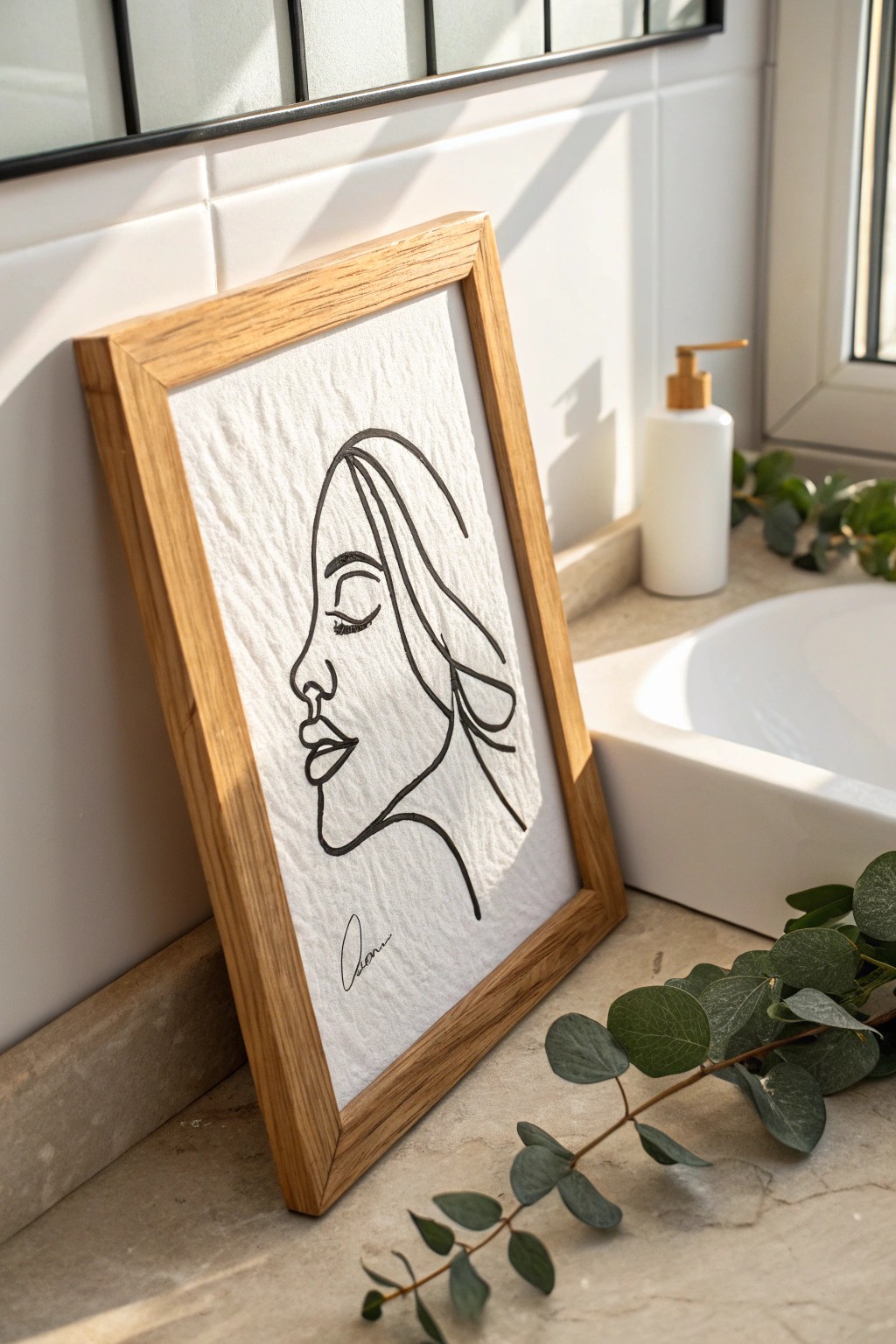 Elevate your bathroom with minimalist line art—where elegance meets simplicity.