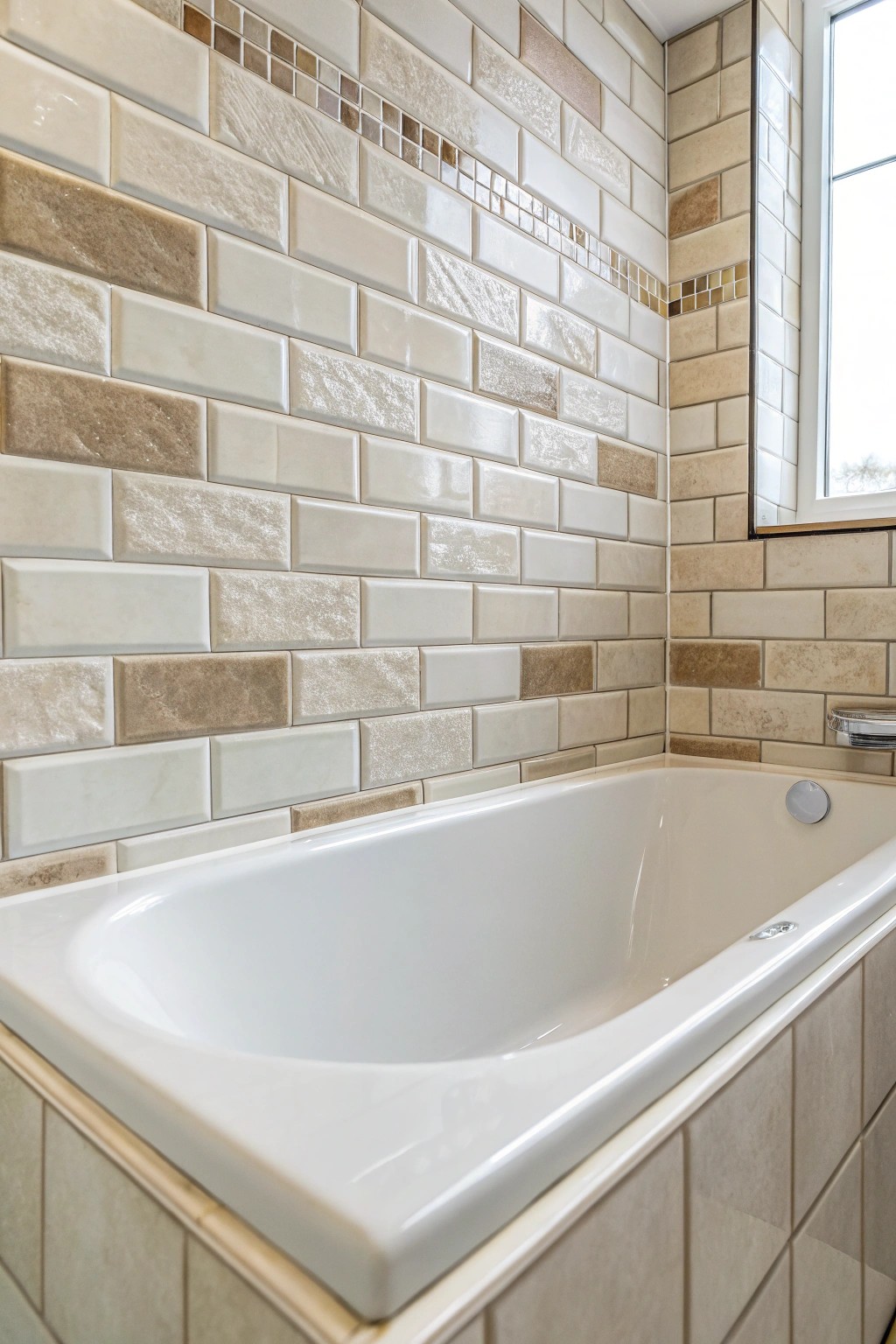 Matte and glossy tiles in harmony—elevate your bath with subtle contrast.