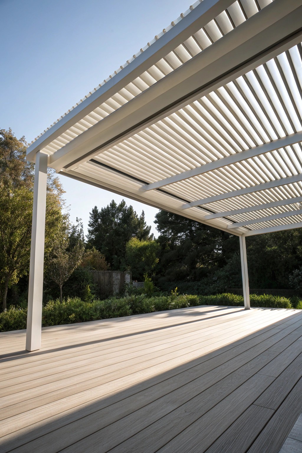Effortless luxury: a sleek louvered roof system brings year-round comfort and style to your deck.