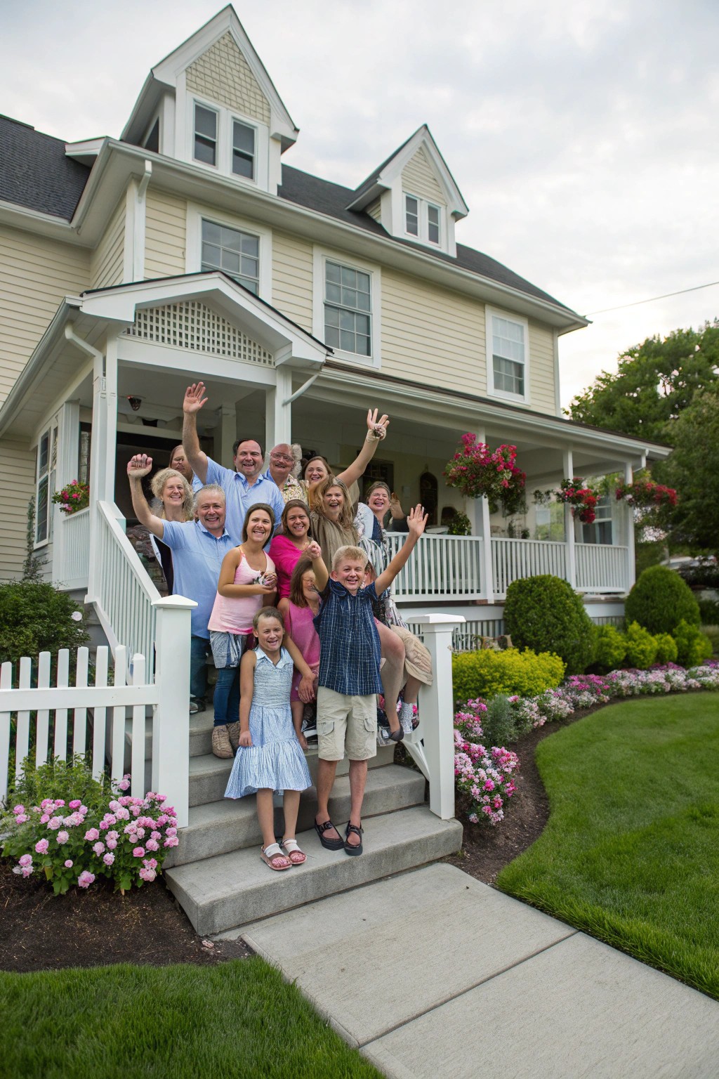 A welcoming family portrait on the home’s front porch.