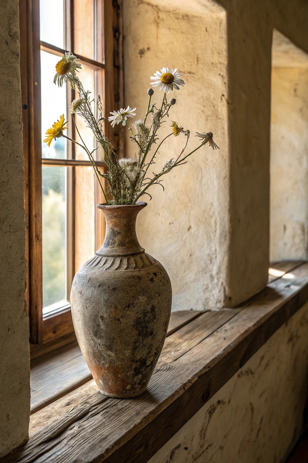 A vintage vase tells a story—add warmth with cherished treasures.