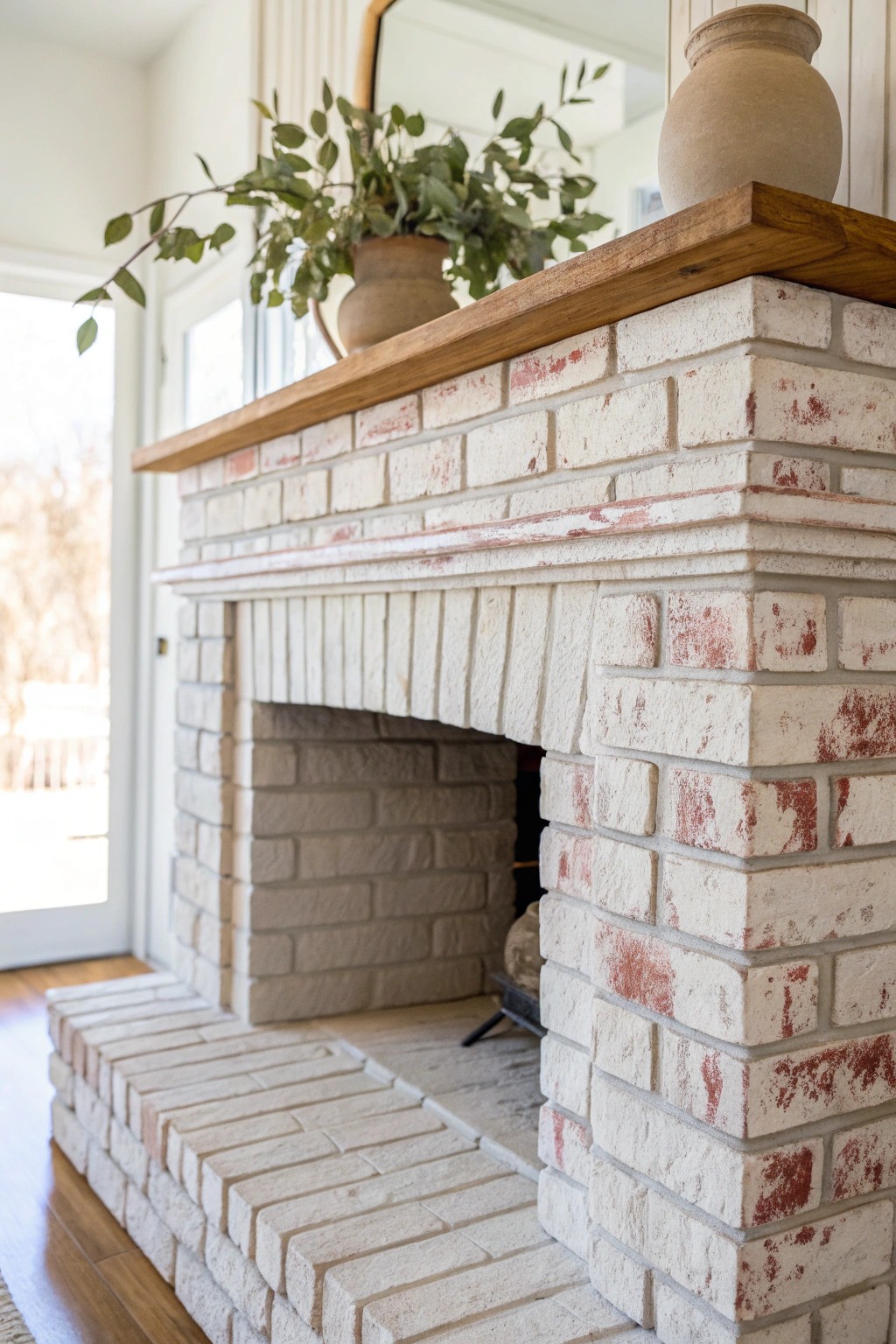 Scandinavian charm: A whitewashed brick fireplace for a light and airy makeover.