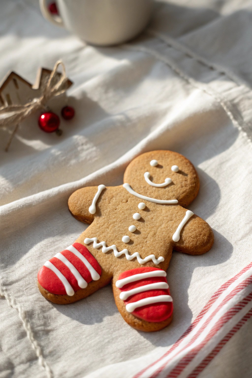 Sweet simplicity: Gingerbread man with candy cane stripes for a festive touch.