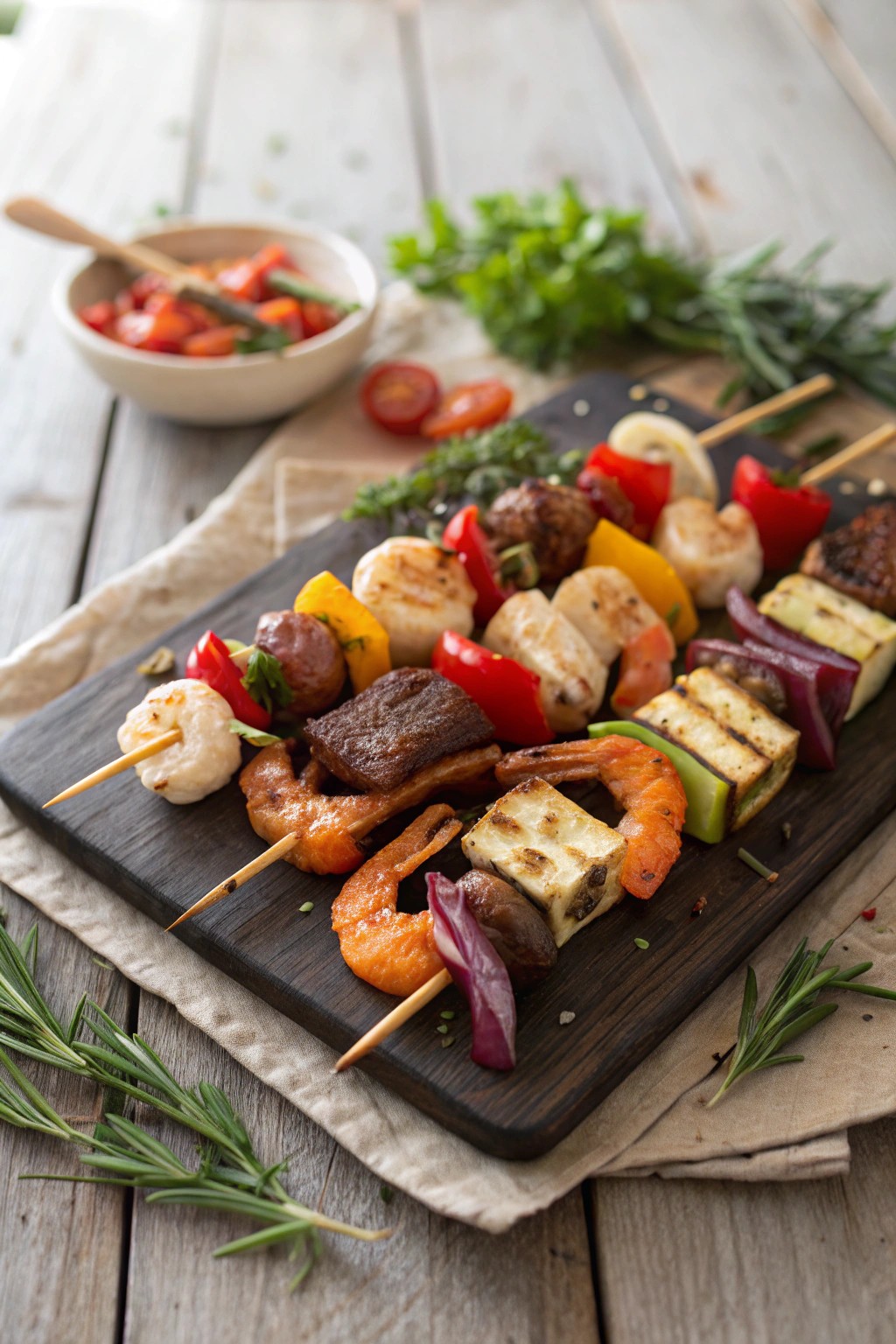 A stunning mixed skewer platter—simple, vibrant, and perfect for your next gathering.
