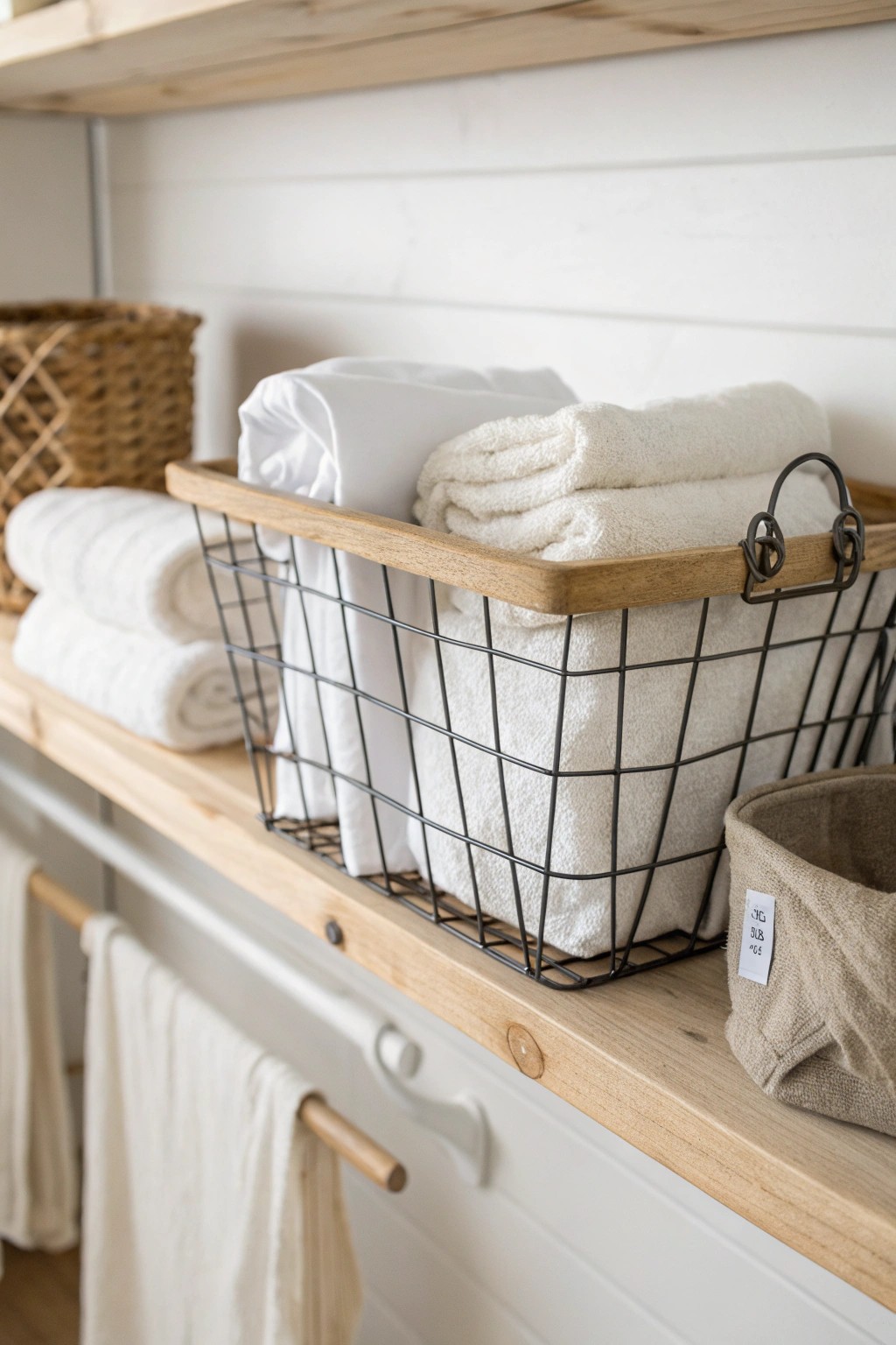 Elevate your laundry space with stylish under-shelf baskets—where form meets function.