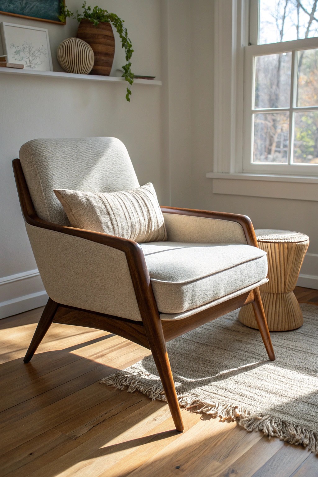 Effortless elegance: a mid-century chair showcases the beauty of tapered and splayed legs.