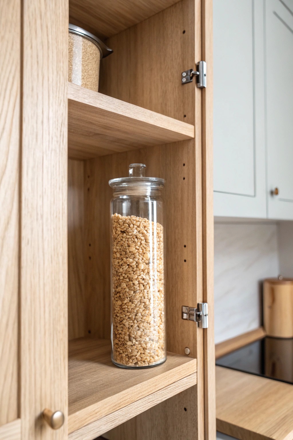 Effortless organization: a beautifully crafted pantry shelf that adapts to your needs.