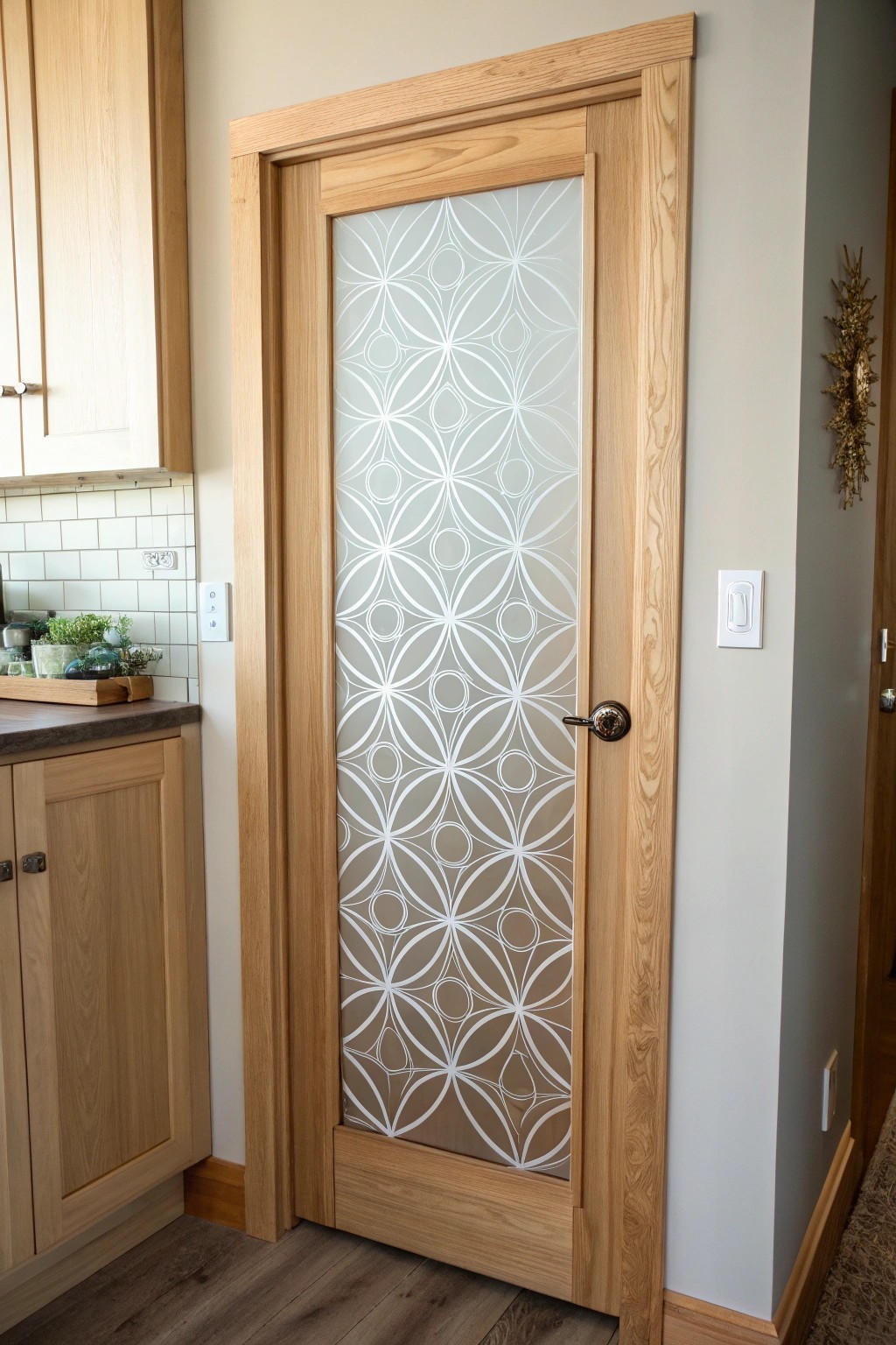 Elevate your pantry with the timeless beauty of etched glass artistry.