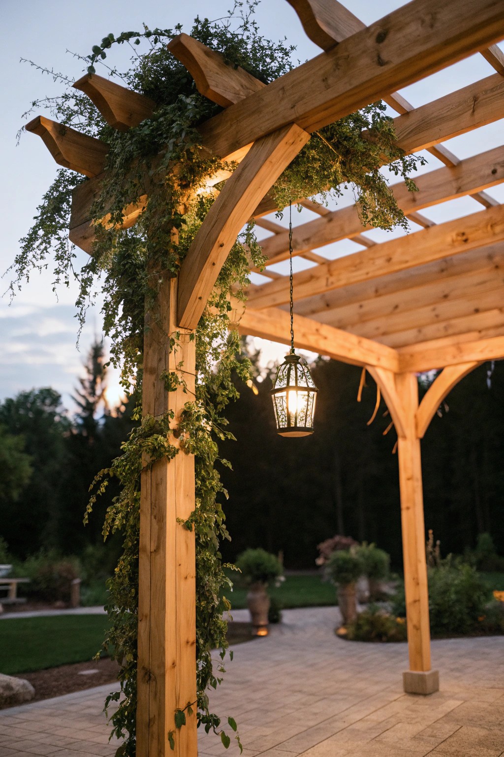 Enchant your evenings with the simple beauty of a handcrafted deck arbor and glowing lantern.