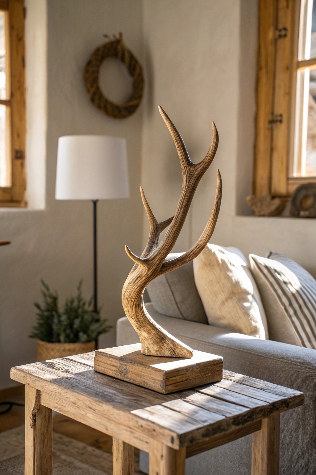 Elevate your rustic living room with a beautifully crafted antler accent.