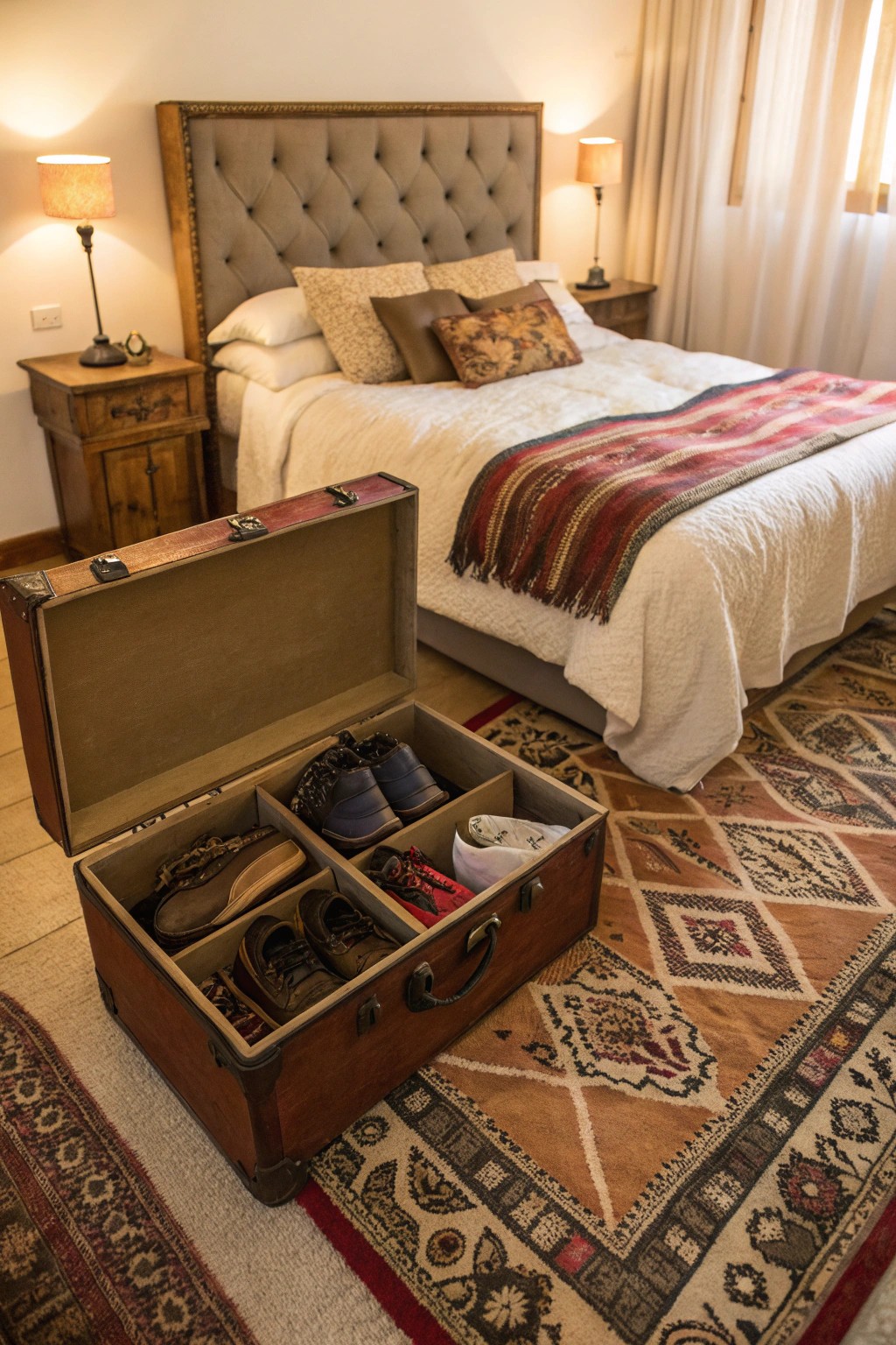 A classic trunk offers secret storage and vintage flair.