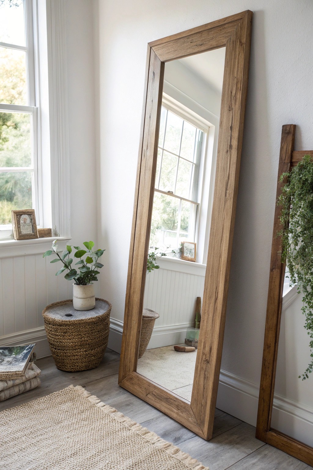 A thoughtfully placed mirror brightens and opens up even the coziest space.