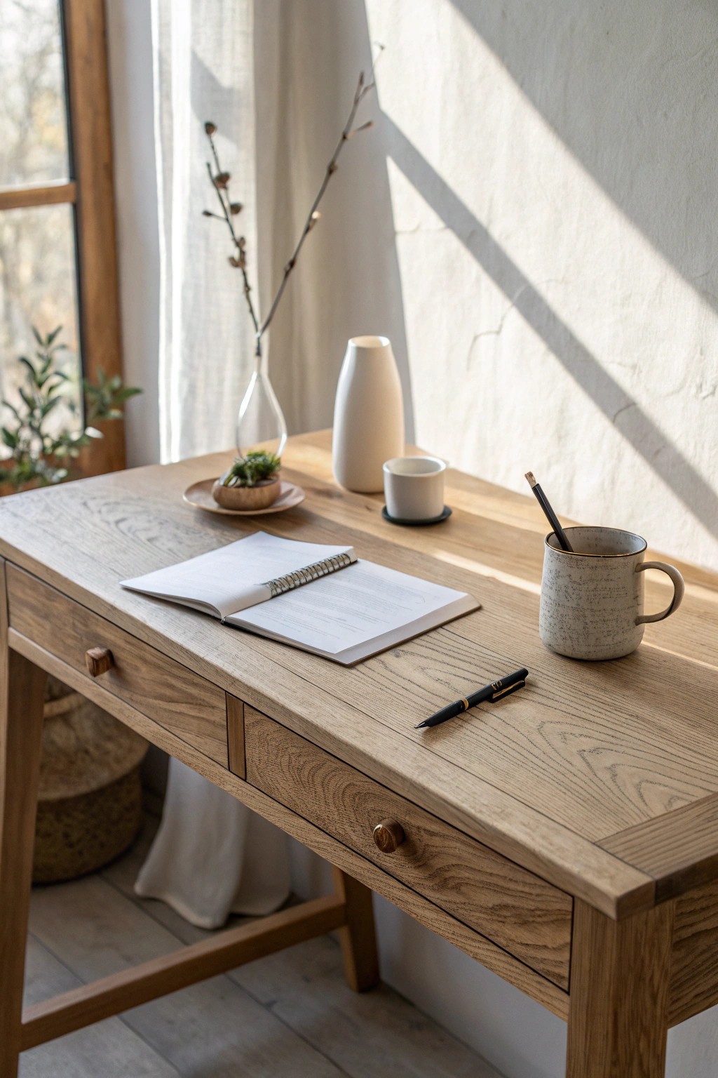 Clear surfaces, clear mind—embrace the beauty of simplicity in your workspace.