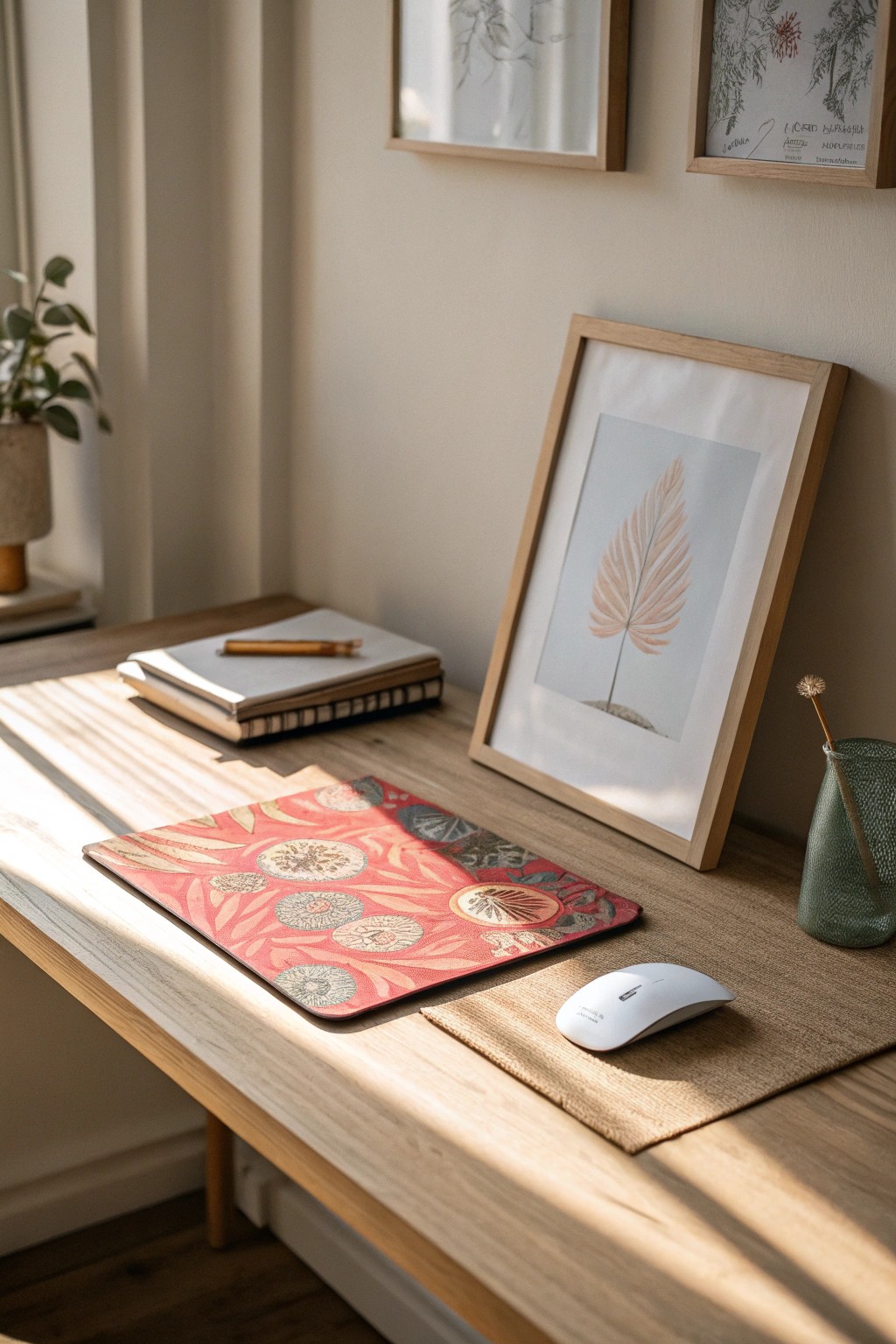 Add soul to your small office with a favorite art print and a unique, handcrafted mouse pad.