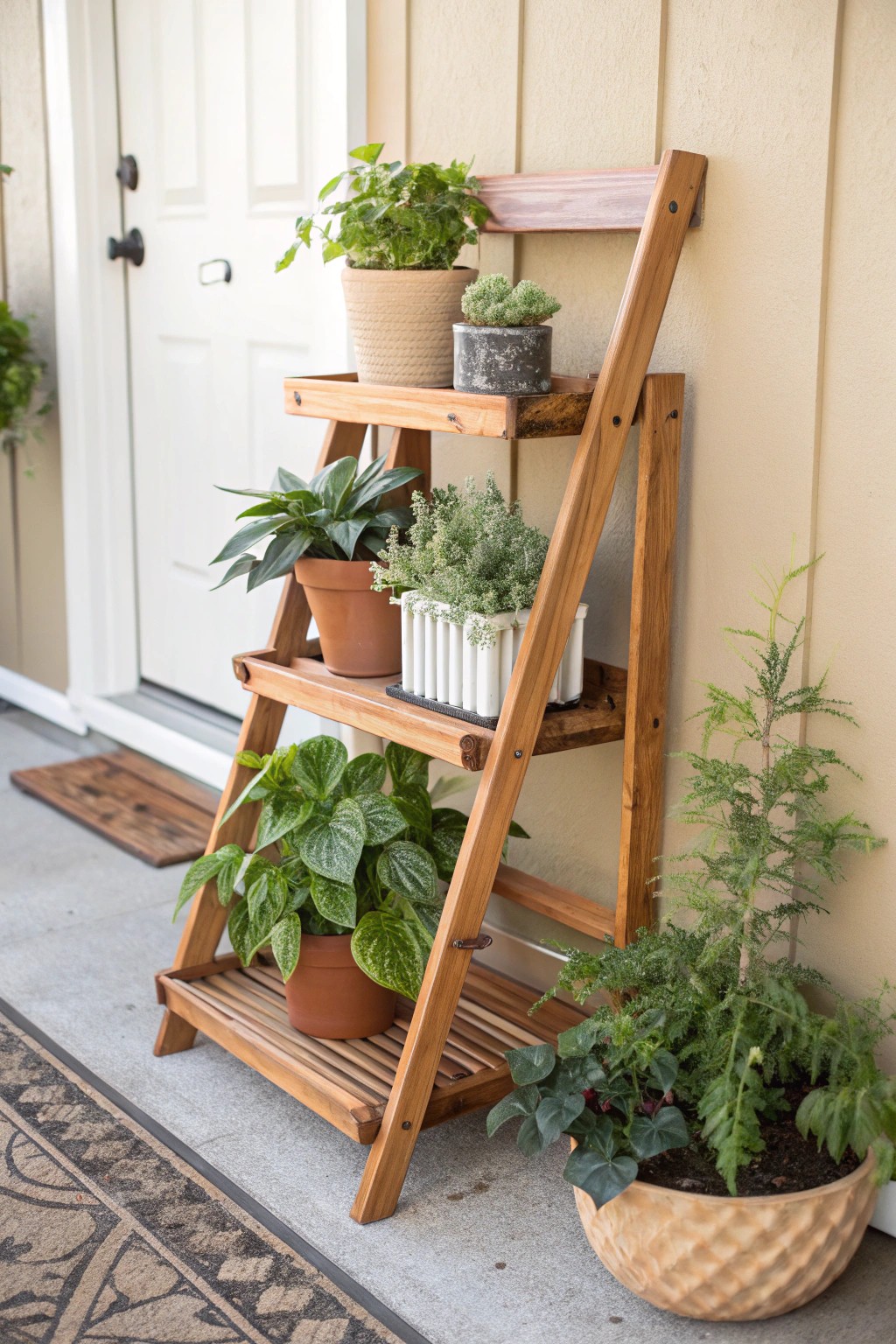 Elevate your porch with a handcrafted tiered plant stand—simple, stunning, and space-savvy.