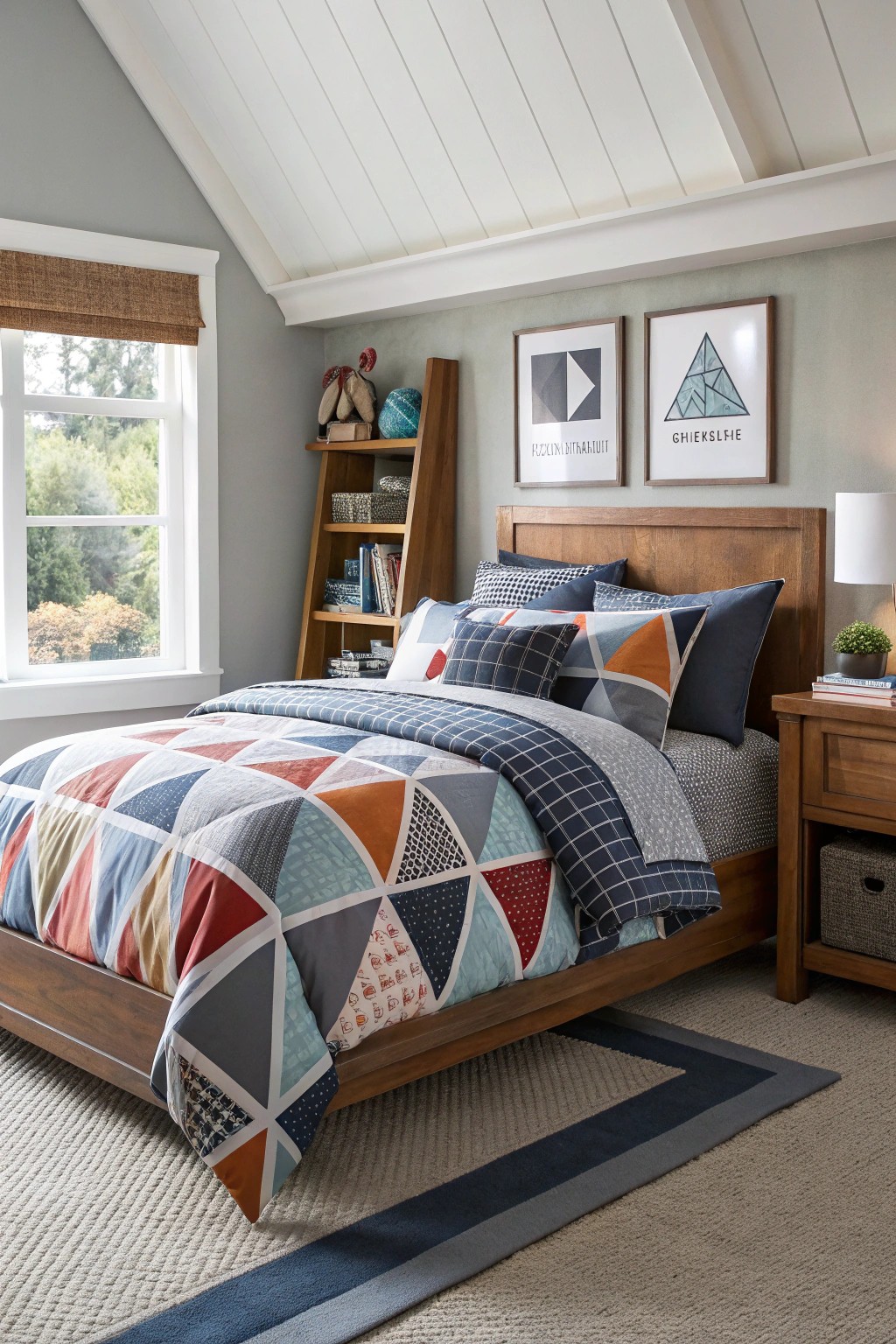 Geometric patterns provide structure and playfulness in equal measure.