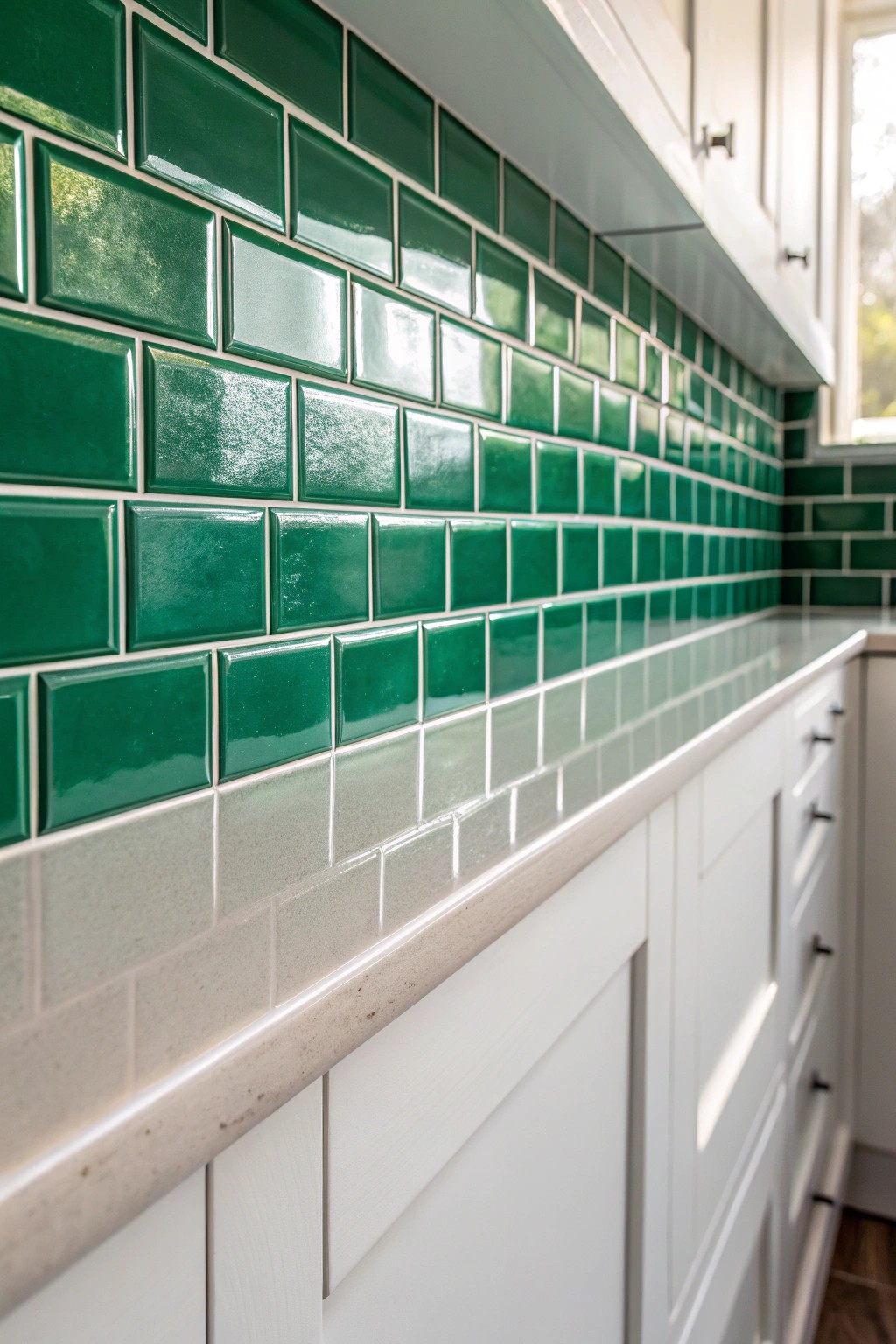 Make a statement with bold, glossy emerald green tiles for a kitchen that exudes both elegance and personality.
