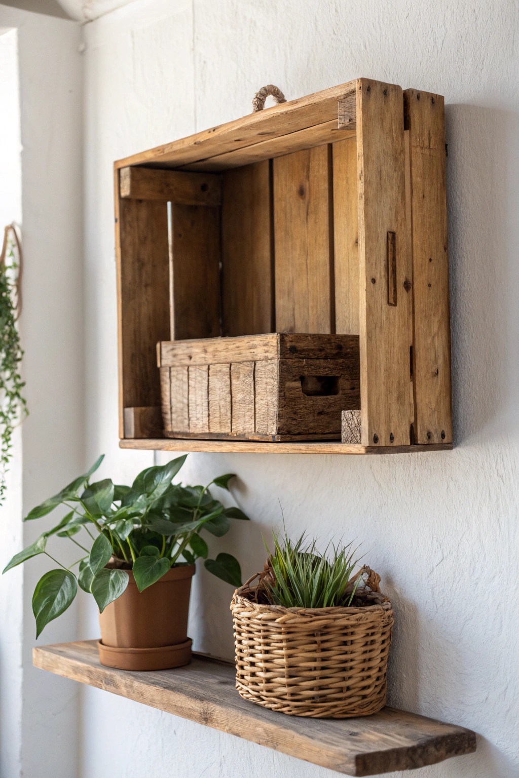 Elevate your space with a handcrafted crate shelf for rustic farmhouse charm.