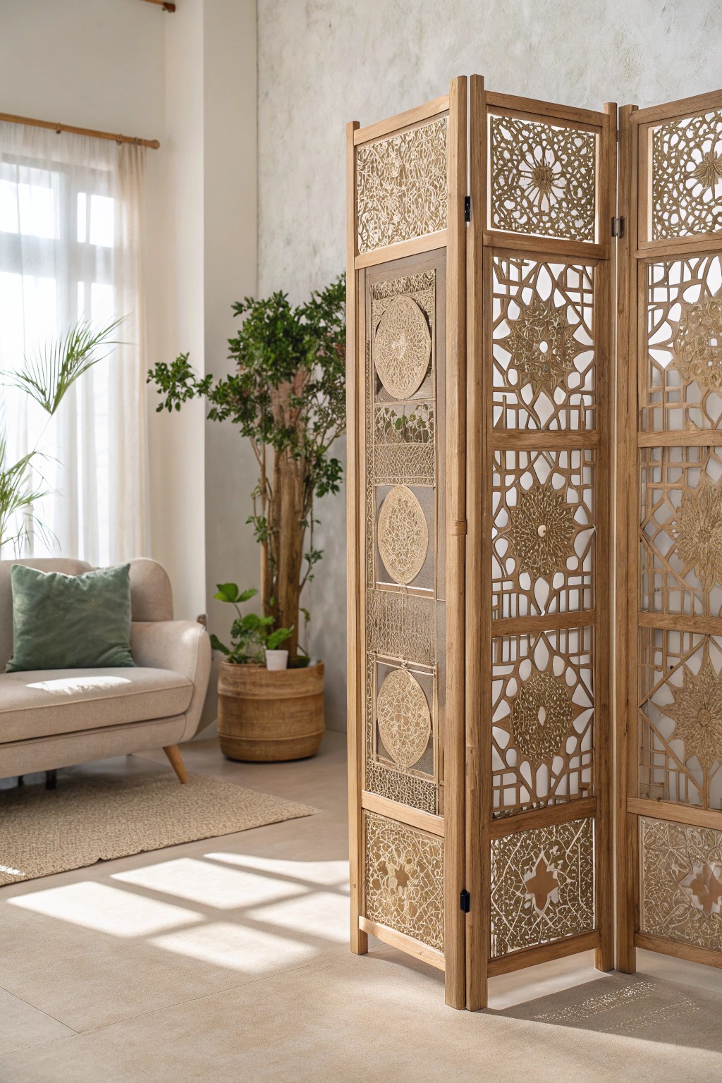 Elevate your space with a sculptural openwork room divider—where natural beauty meets functional artistry.