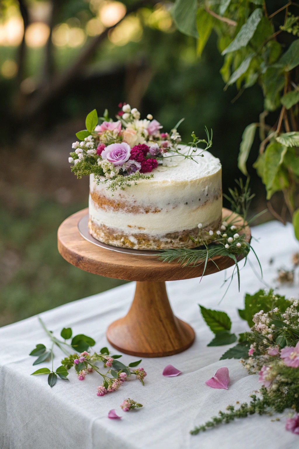 A garden-inspired cake steals the spotlight—simple, natural, and crafted with love.