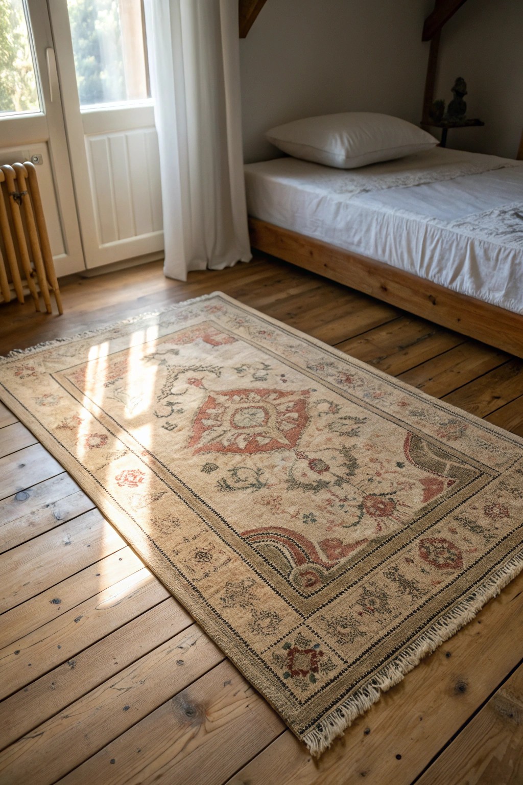 Bring timeless character to your bedroom with a vintage rug—where every thread tells a story.