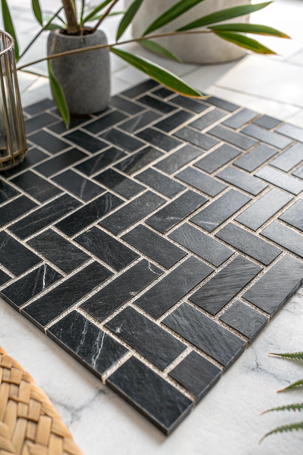 Elevate your space with the quiet artistry of black mosaic tiles.