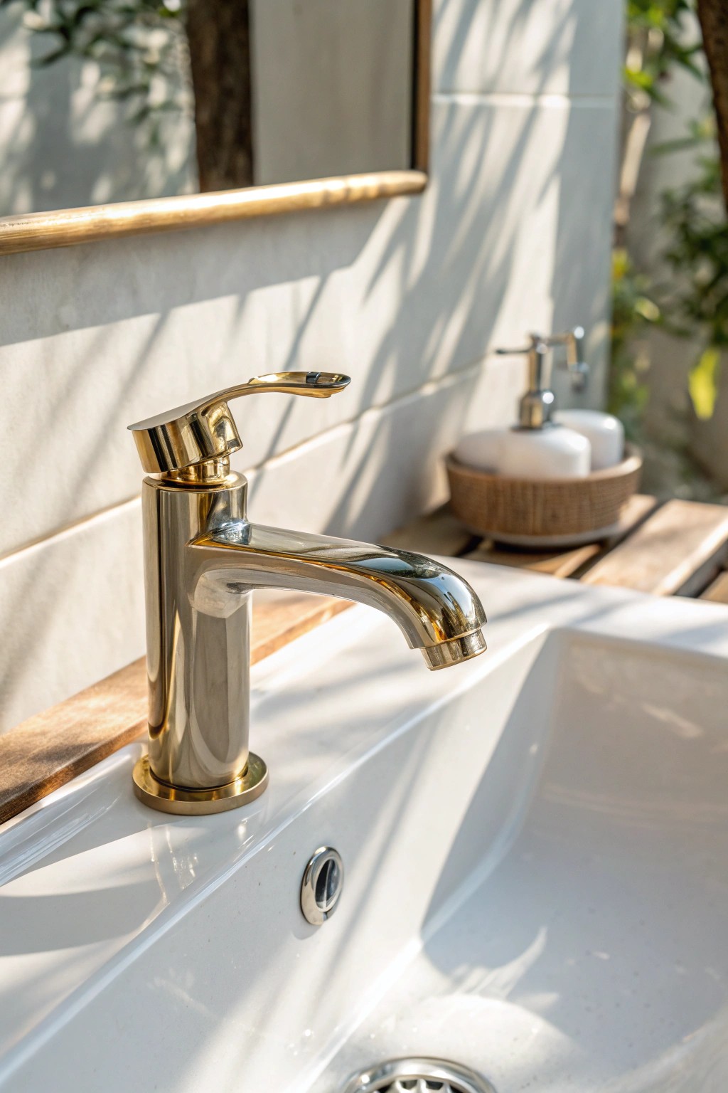 Elevate your coastal bath with artfully mixed metal finishes.