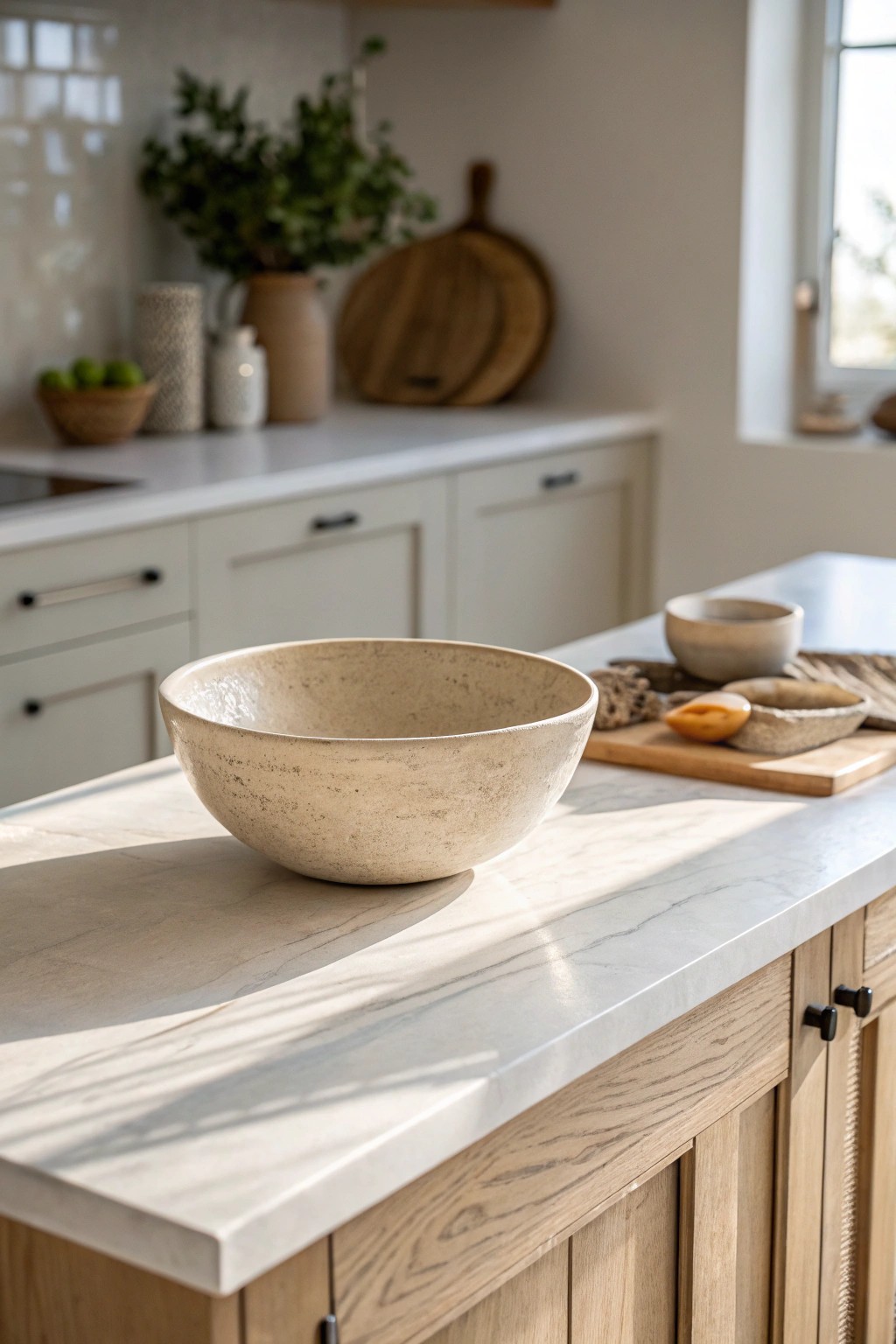 Echo your kitchen’s colors with a handcrafted bowl for a designer island touch.