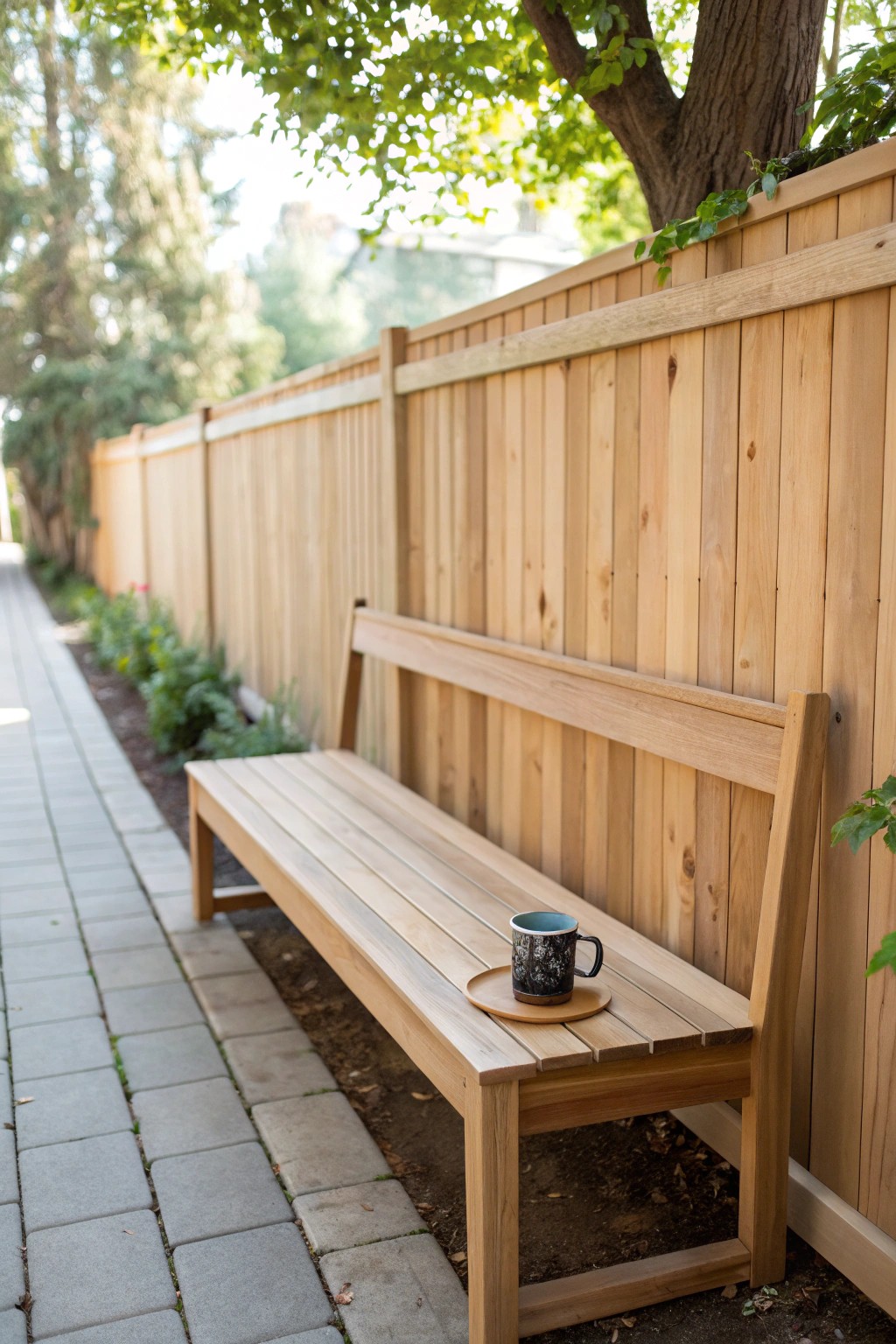 Effortless charm: a built-in bench for your peaceful side yard retreat