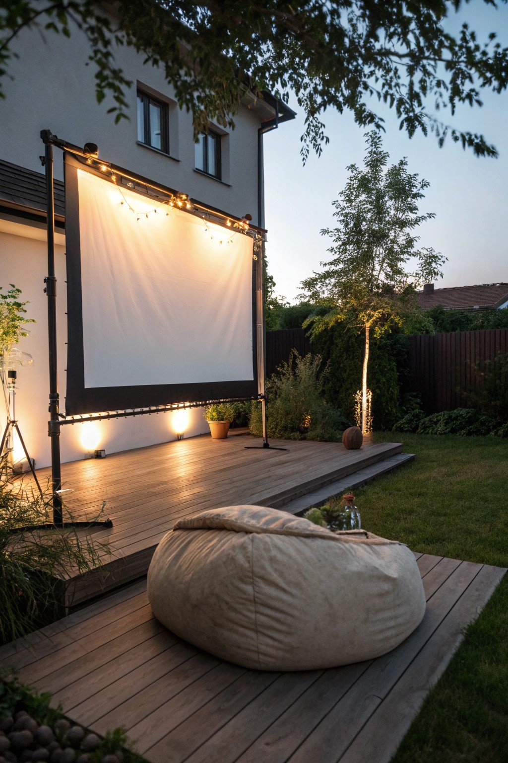 Dreamy evenings start with a cozy beanbag and your own outdoor movie screen.