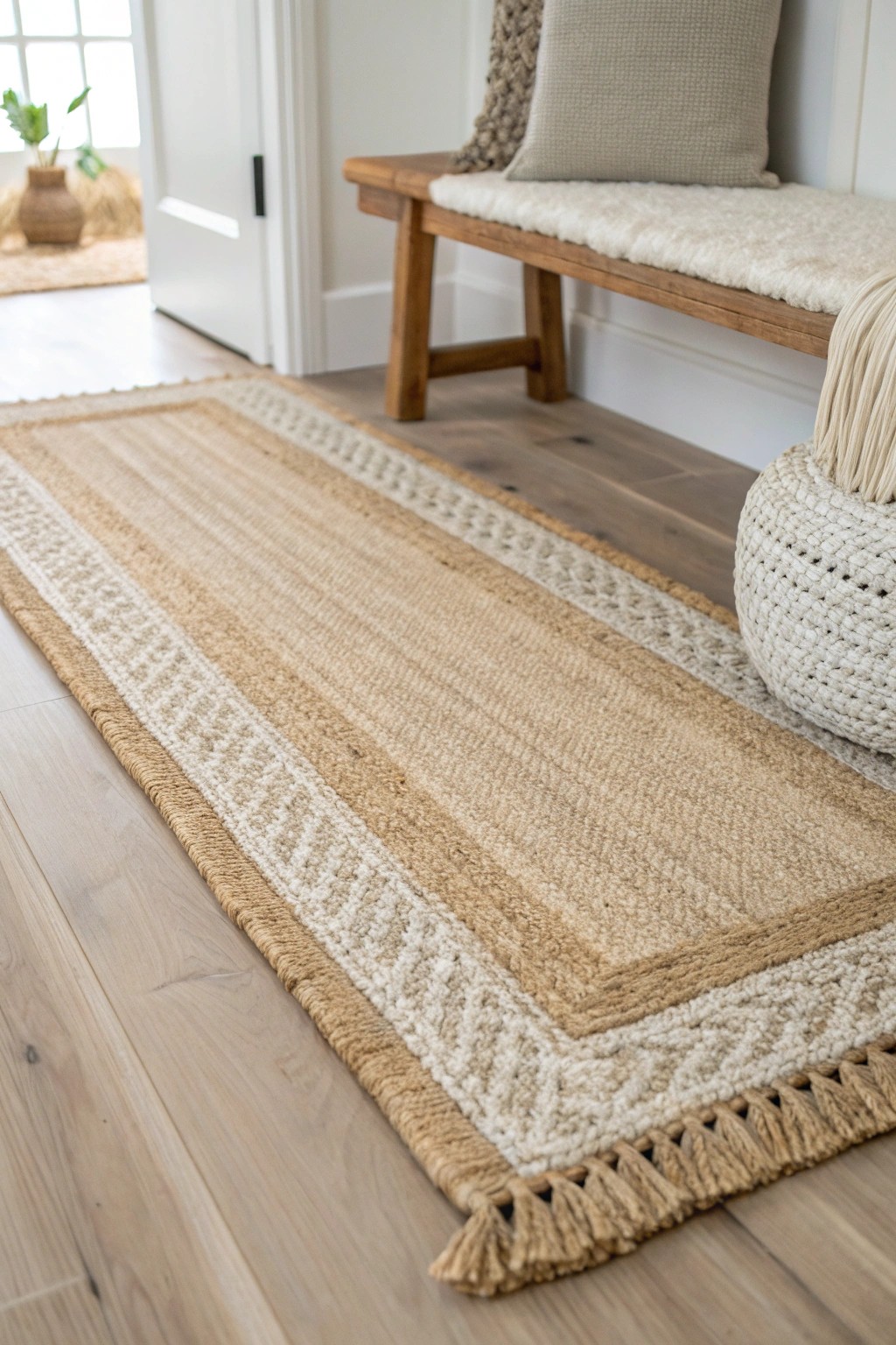 Elevate your entryway with the simple charm of layered natural fiber rugs.