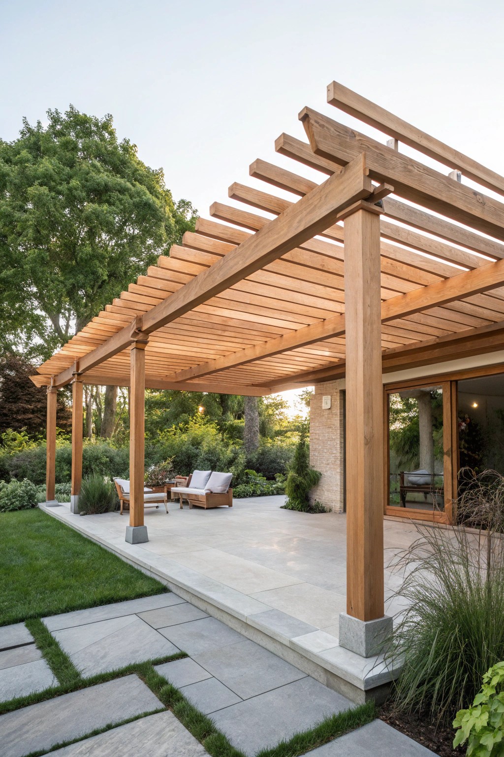 Experience the art of floating design with this stunning cantilevered pergola.