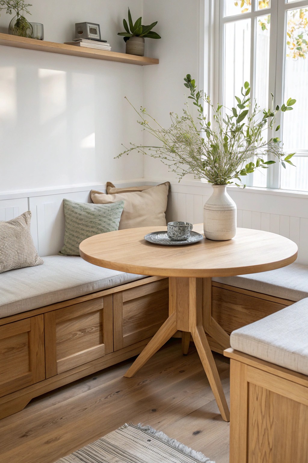 A cozy, handcrafted dining nook—where small spaces shine with natural beauty.