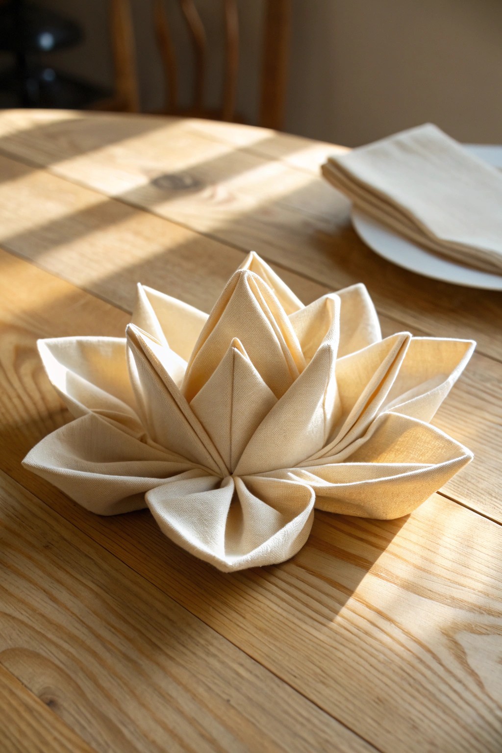 Elevate your table with a handcrafted lotus blossom napkin fold—simple, stunning, unforgettable.
