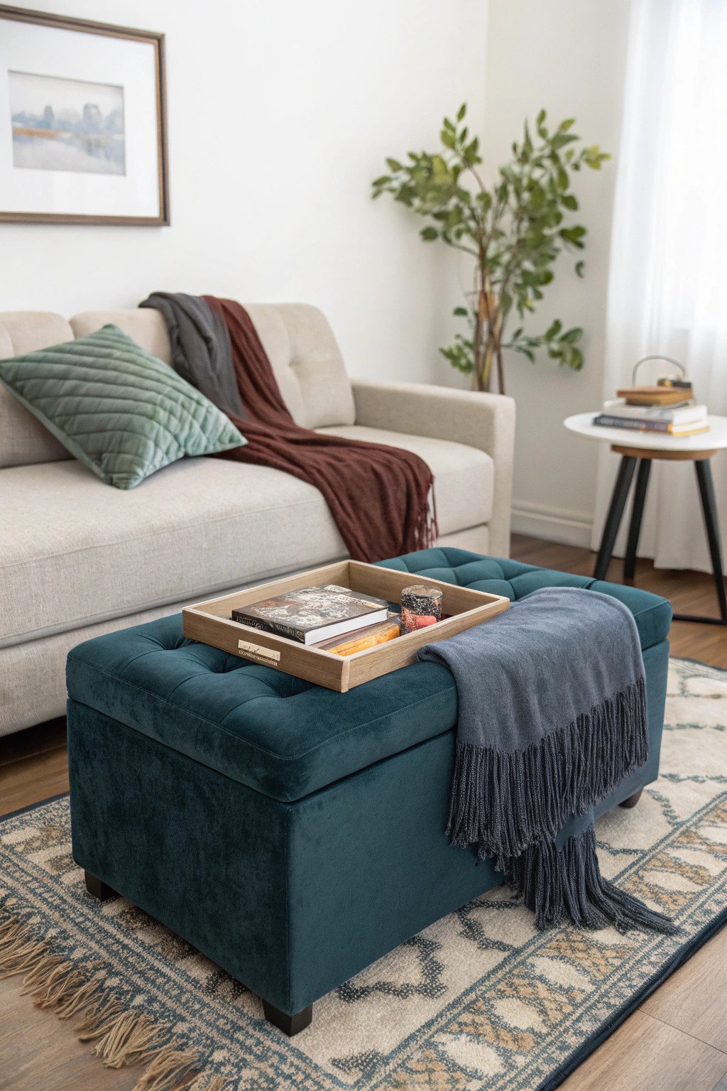 Storage ottomans deliver hidden organization and flexible seating.