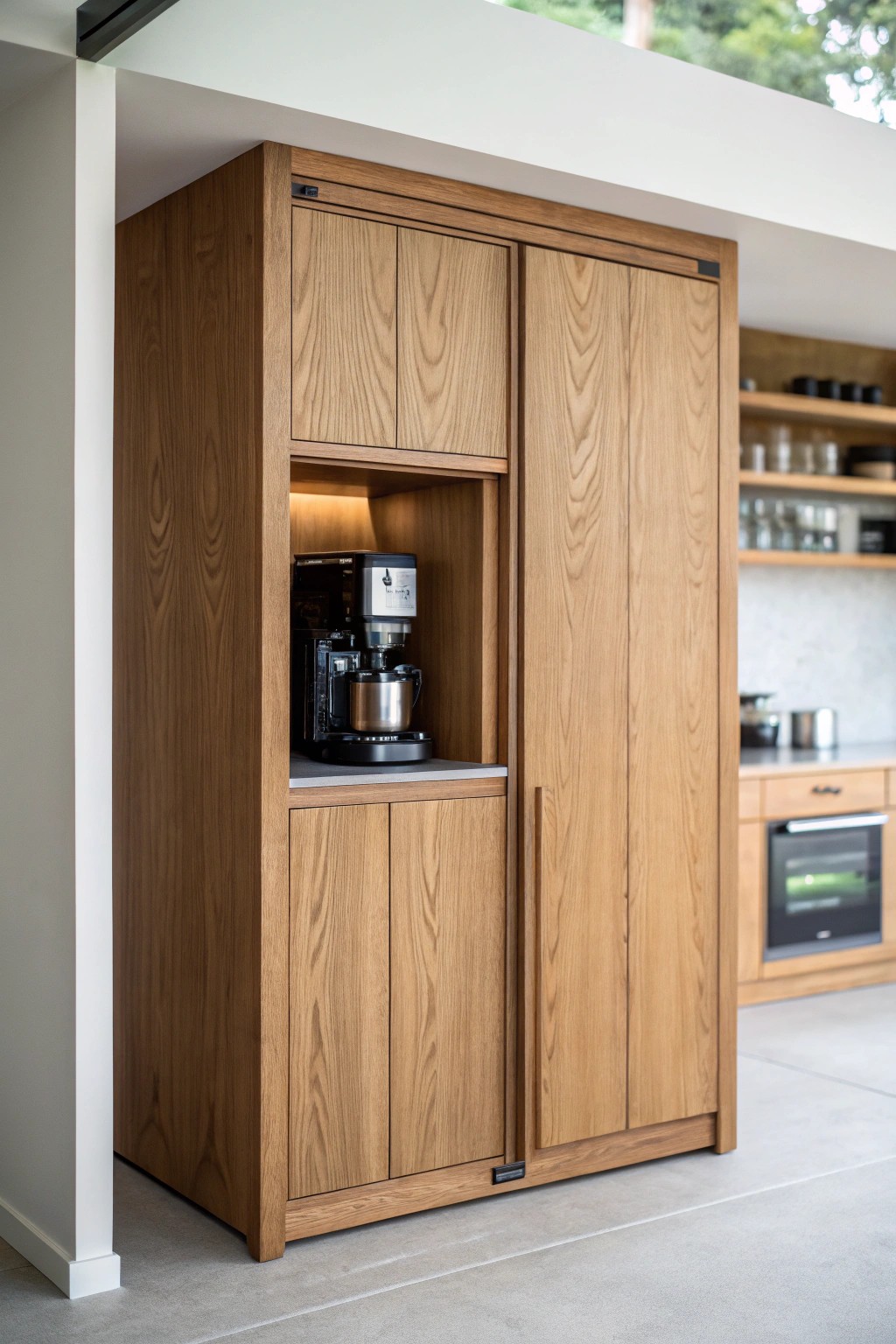 Hide away kitchen clutter with a stunning built-in appliance garage—where simplicity meets craftsmanship.
