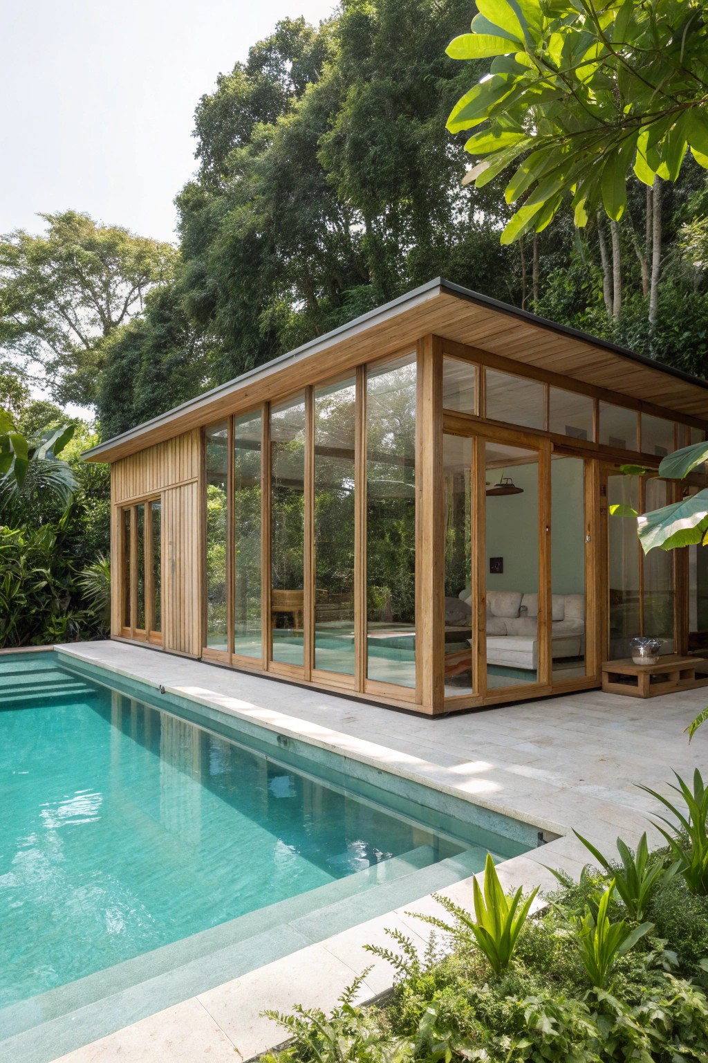 Let the outdoors in: a stunning glass-walled pool house for seamless summer living.