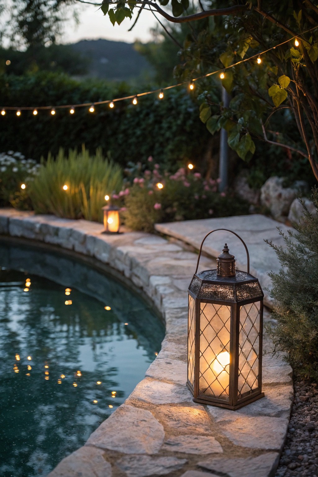 Let bold accent lighting create a magical poolside glow.