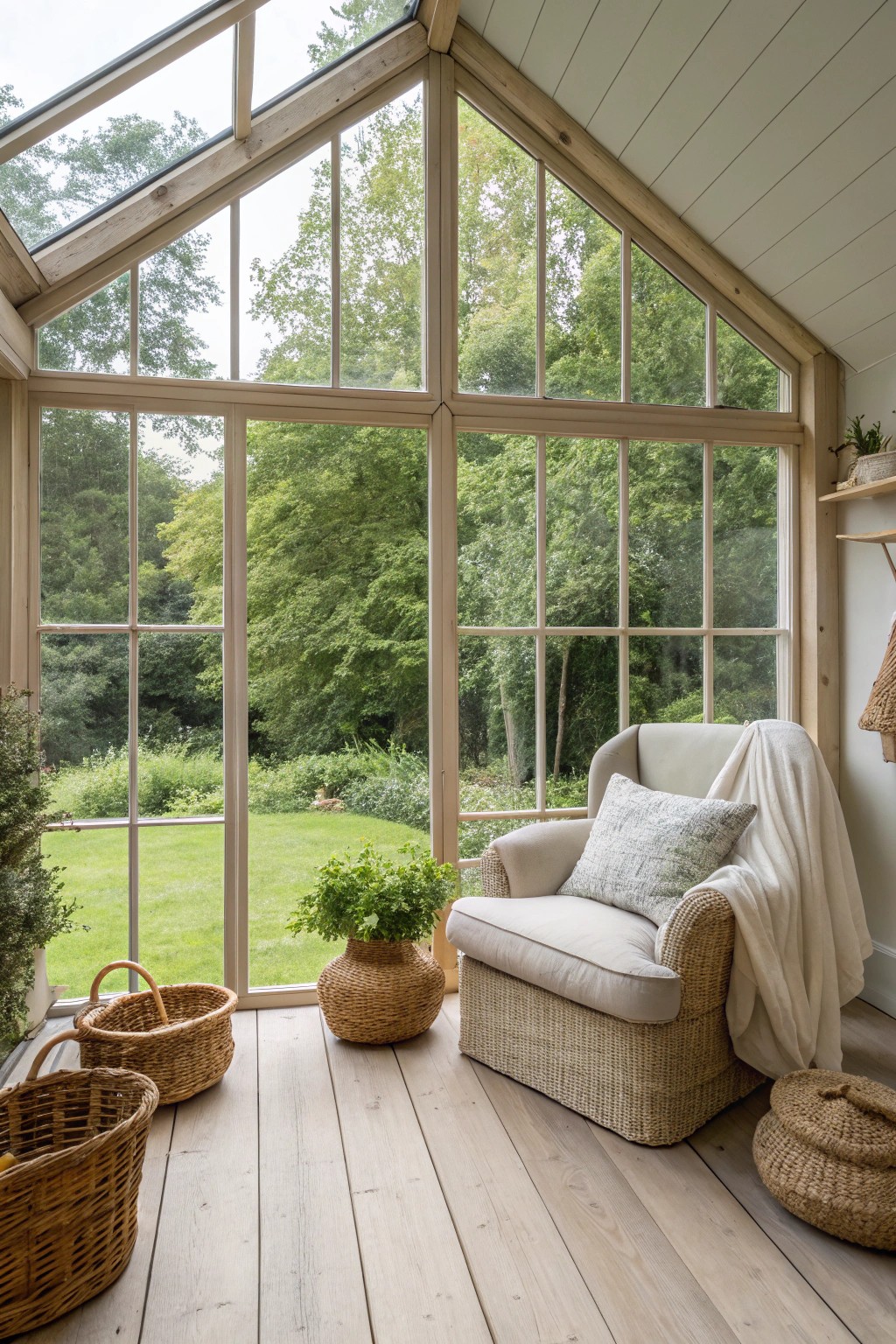 Let the outdoors in—panoramic windows turn your she shed into a serene garden retreat.