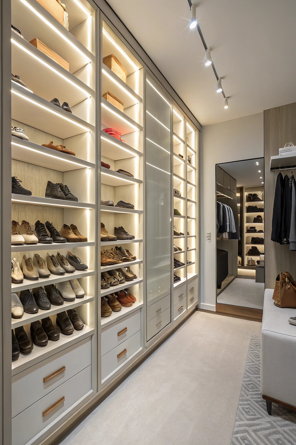 A built-in shoe wall turns your closet into a personal boutique.
