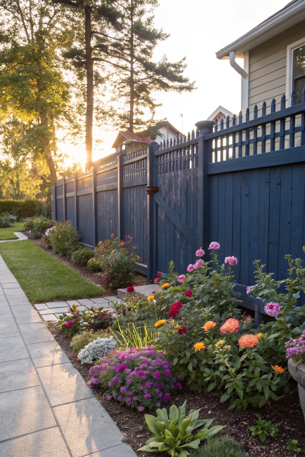 A painted fence sets the stage for your garden’s colors to shine.